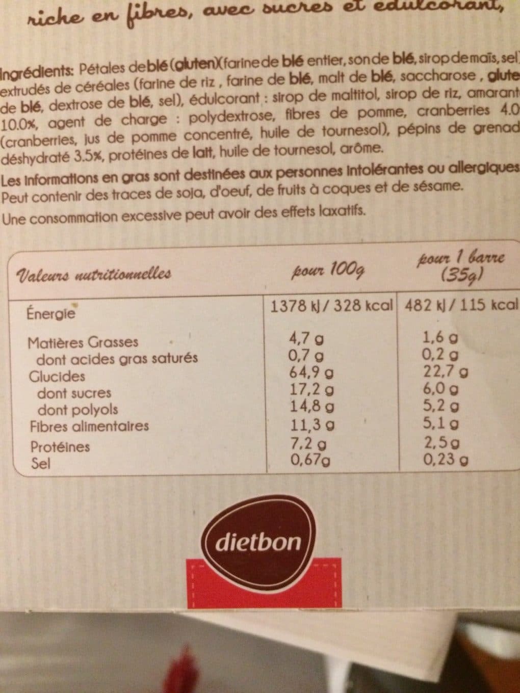 DIETBON Barres croustillantes Amarante cranberries grenade packshot