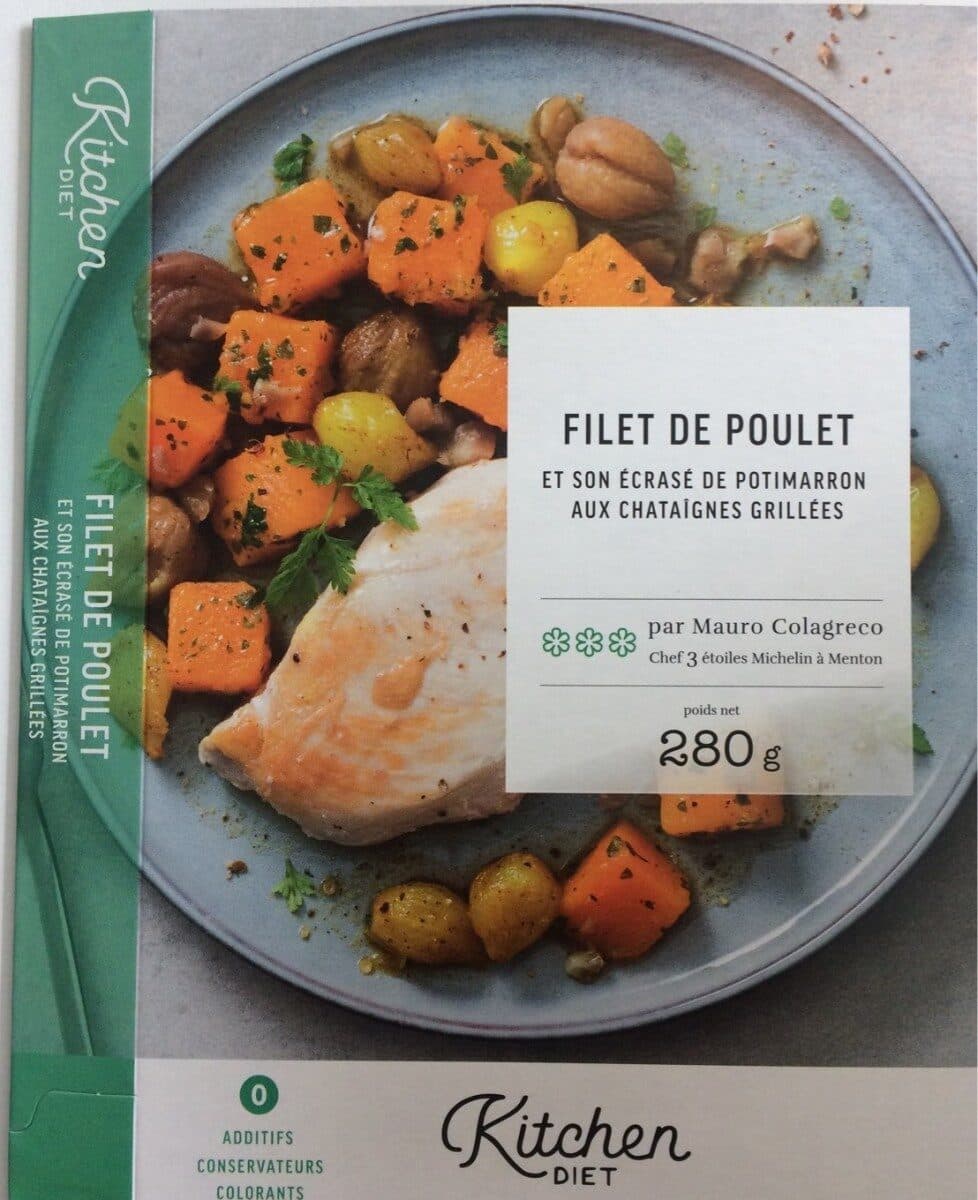 Kitchen Diet Filet de poulet et son écrasé de potimarron aux chataîgnes grillées. packshot