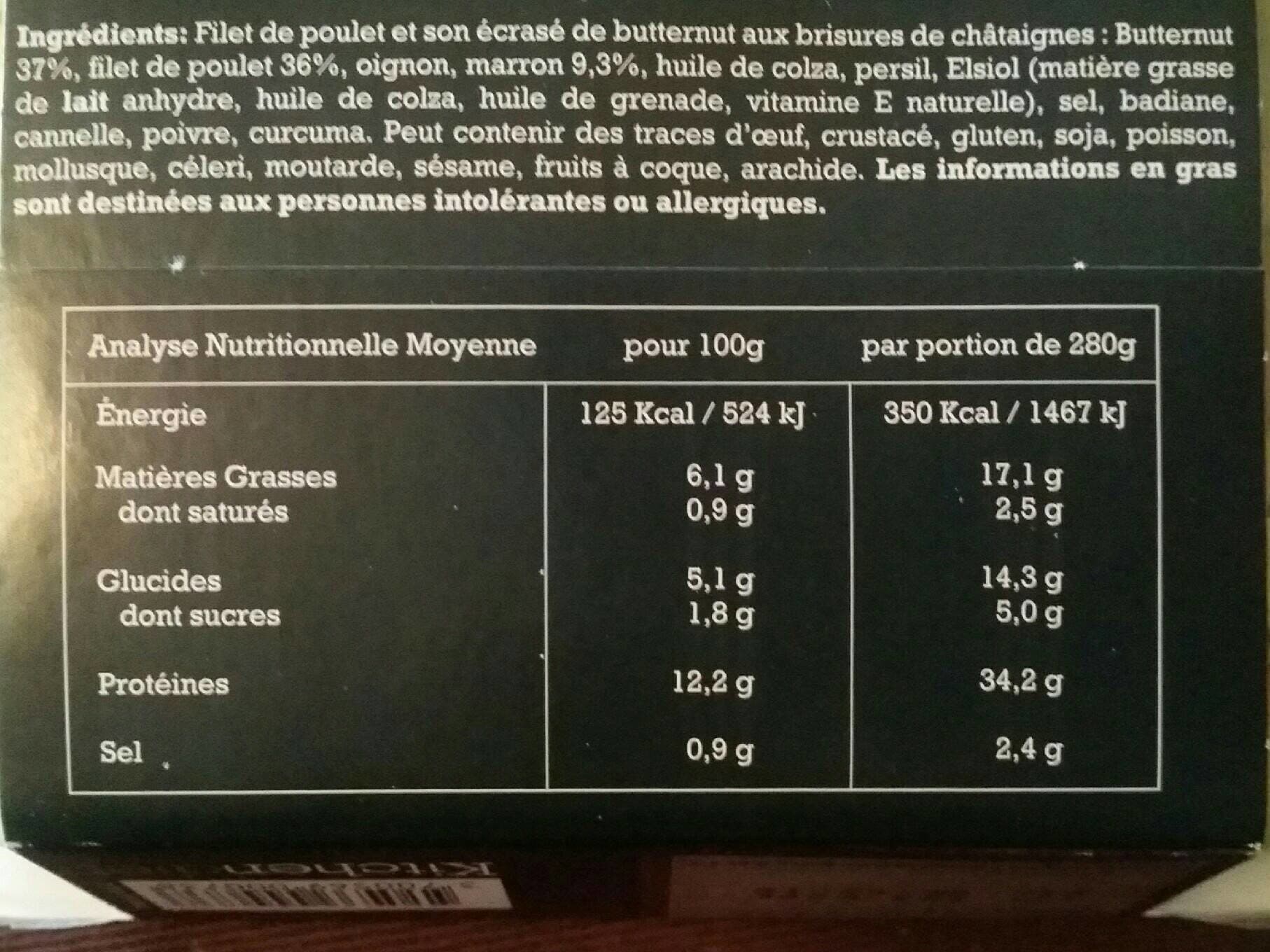 Kitchen Diet Filet de poulet et son écrasé de potimarron aux chataîgnes grillées. packshot