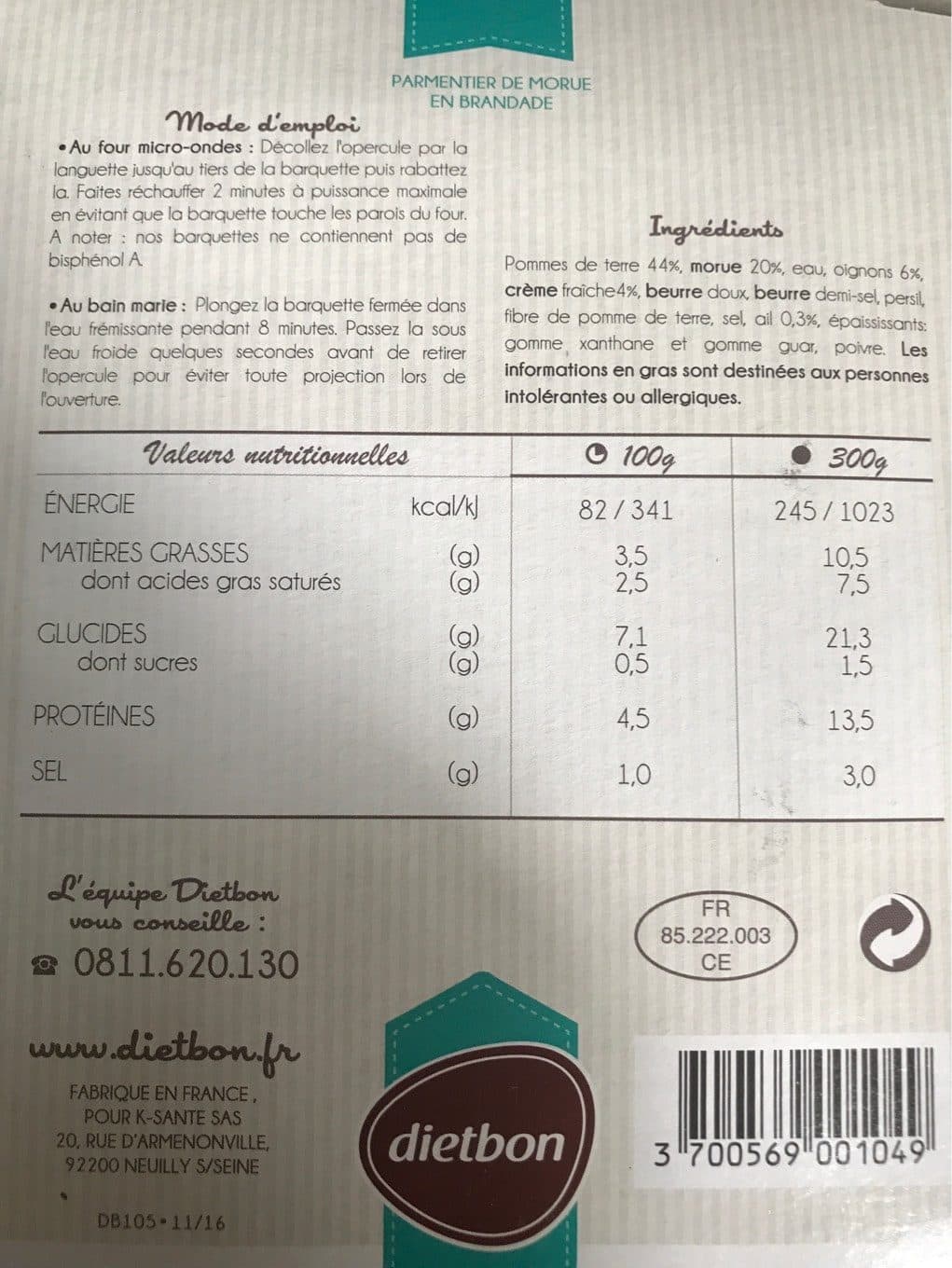 Dietbon Parmentier de morue en brandade packshot