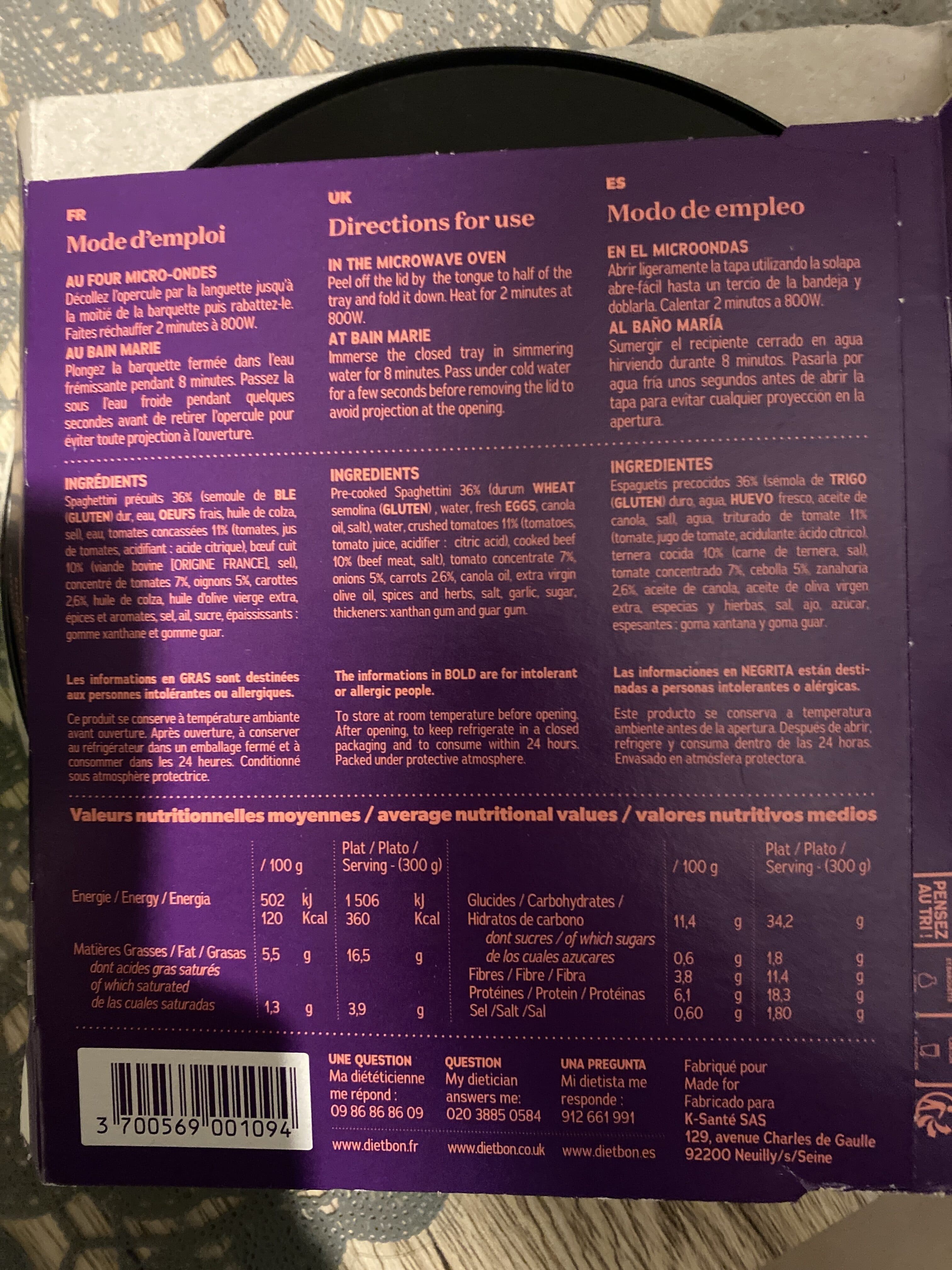 Dietbon Fines Spaghetti et sa sauce bolognaise packshot