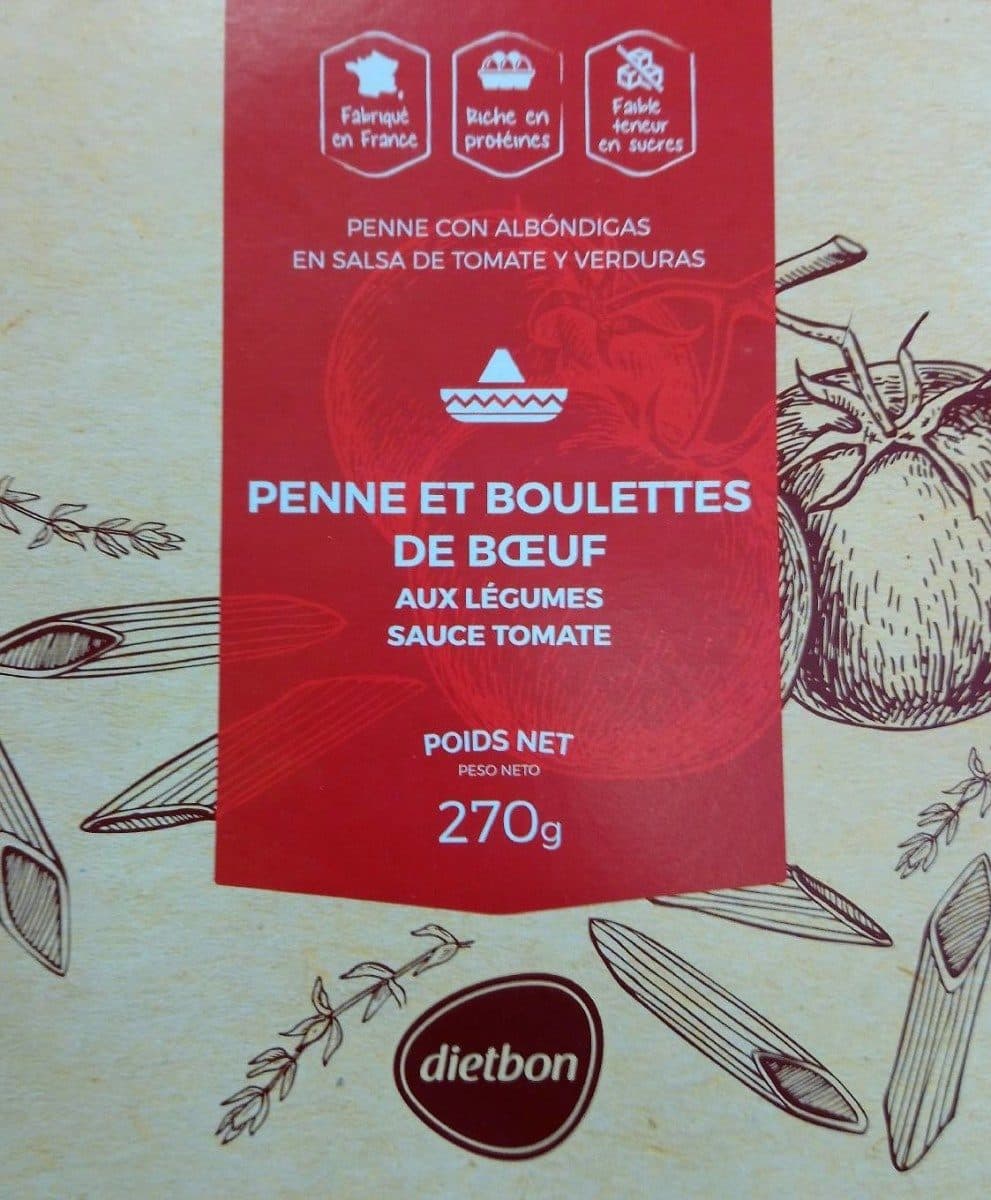 Dietbon Penne & boulettes de bœuf aux légumes et sauce tomate packshot