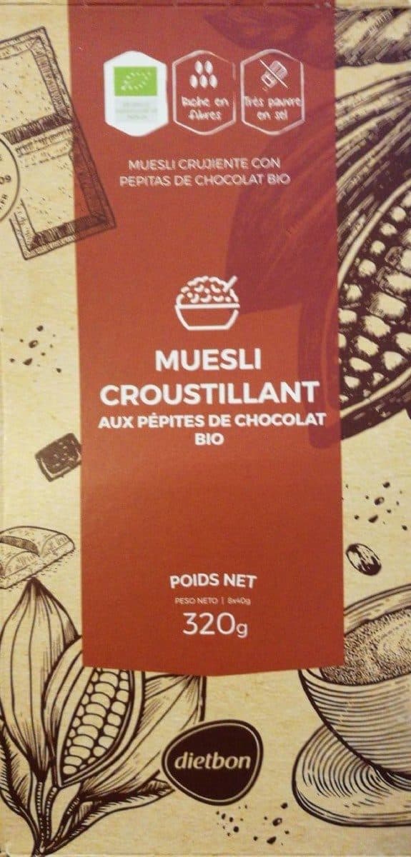 Dietbon Muesli Croustillant aux pépites de chocolat, BIO. packshot
