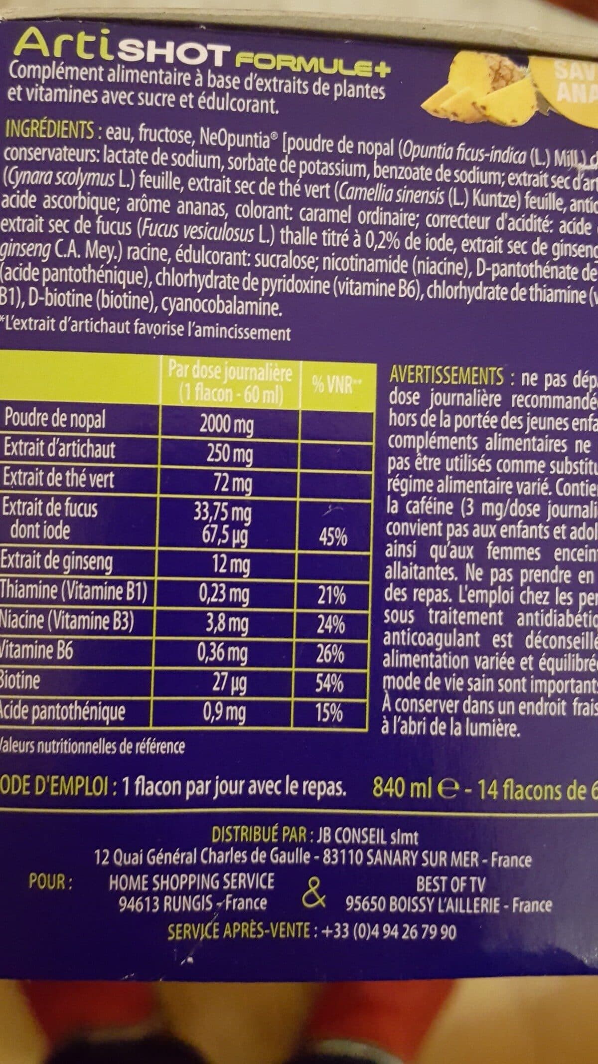 Open Food Facts ARTI SHOT formule + packshot