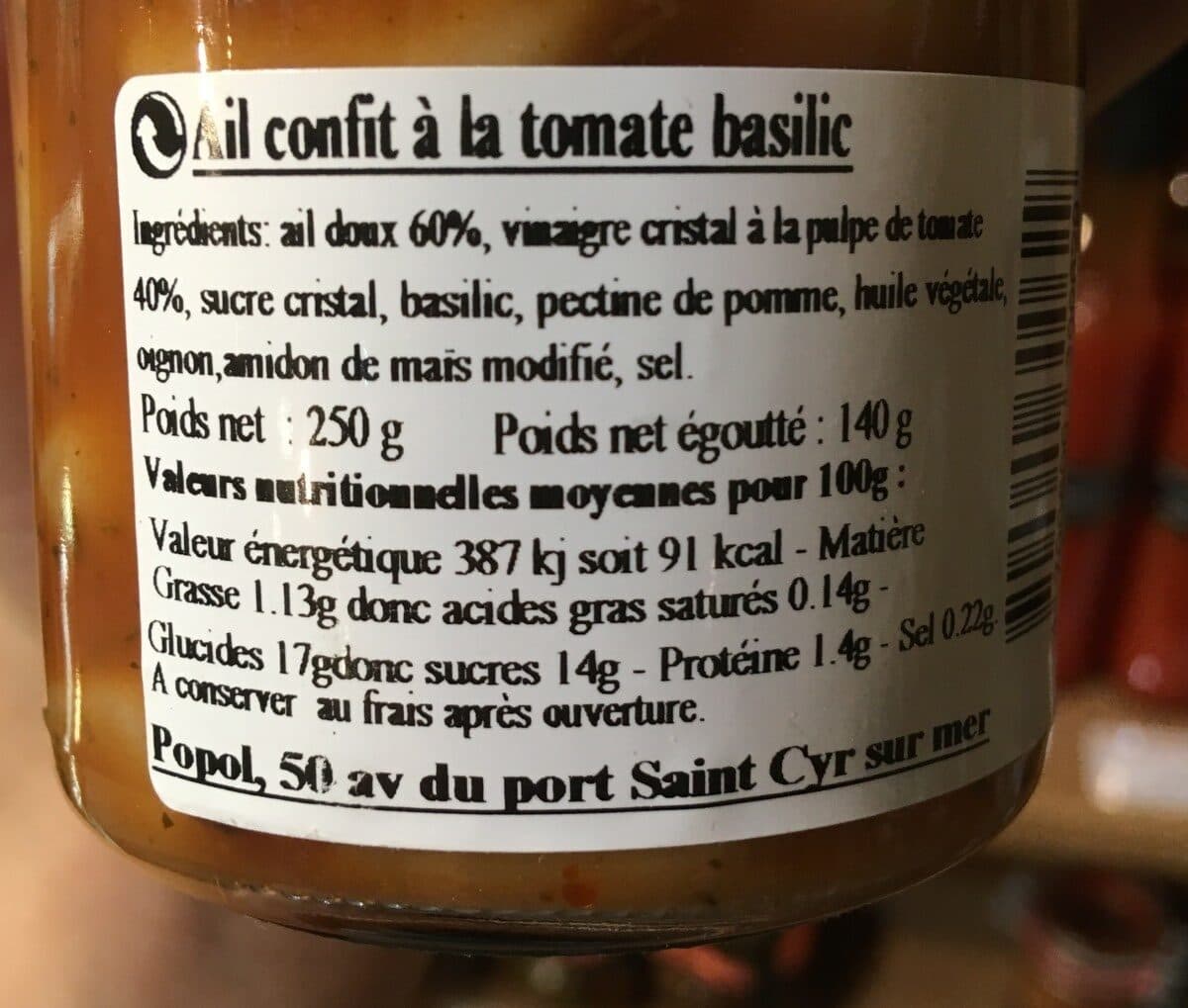 Open Food Facts Ail confit à la tomate basilic packshot