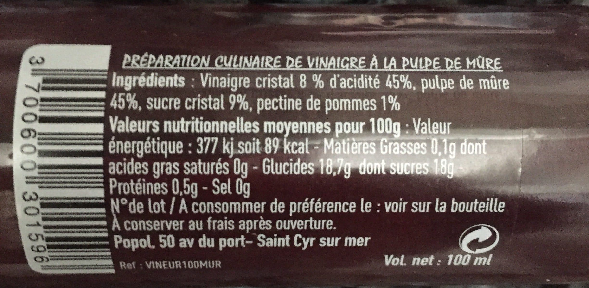 Open Food Facts Préparation Culinaire de Vinaigre à la pulpe de Mûre packshot