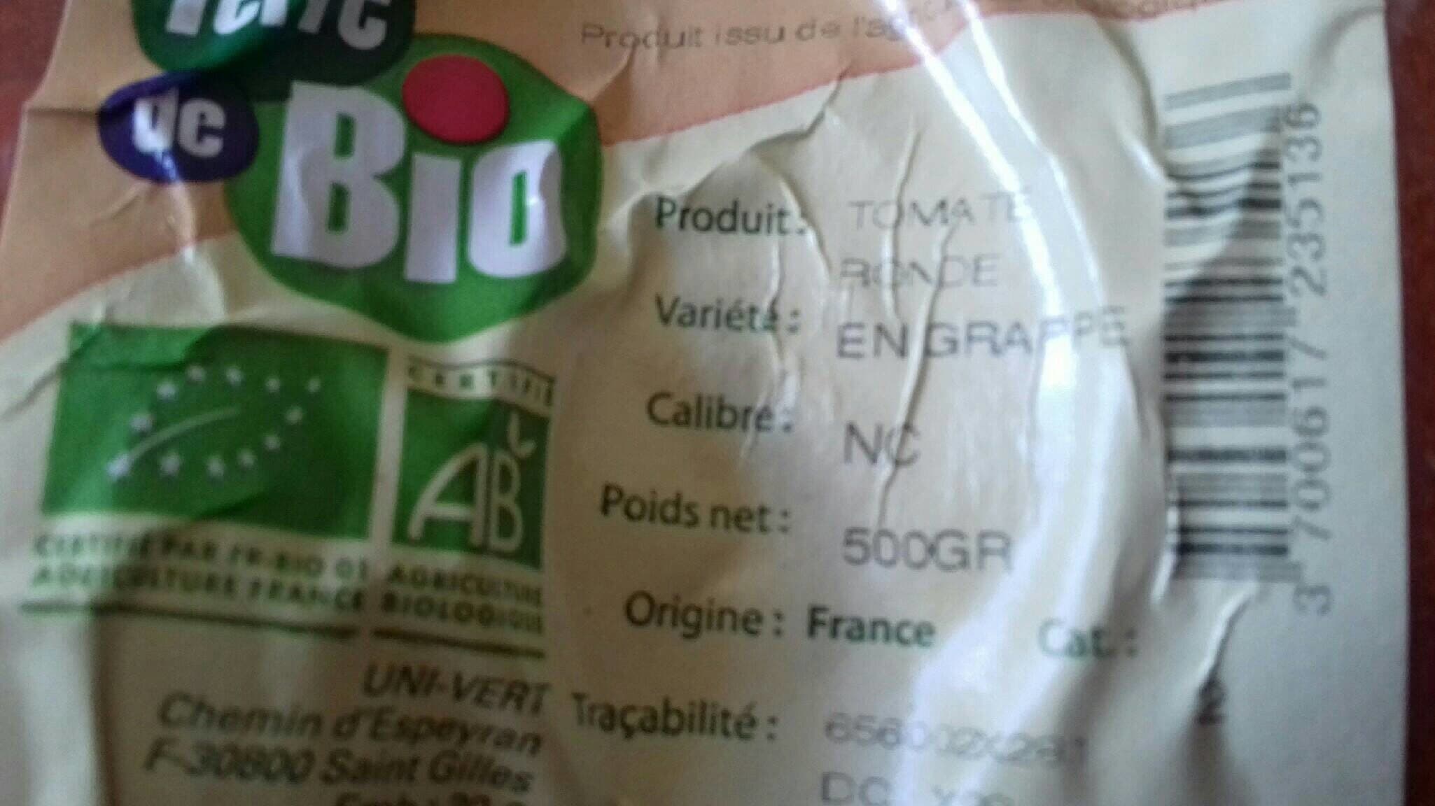 Terre de Bio Biologique Tomate grappe cat 2 Origine ESPAGNE packshot