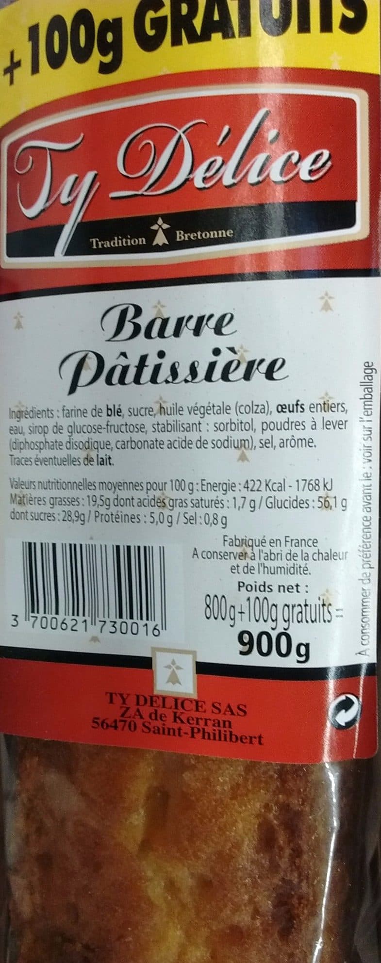 Ty Délice Barre Pâtissière (+100 g gratuits) packshot