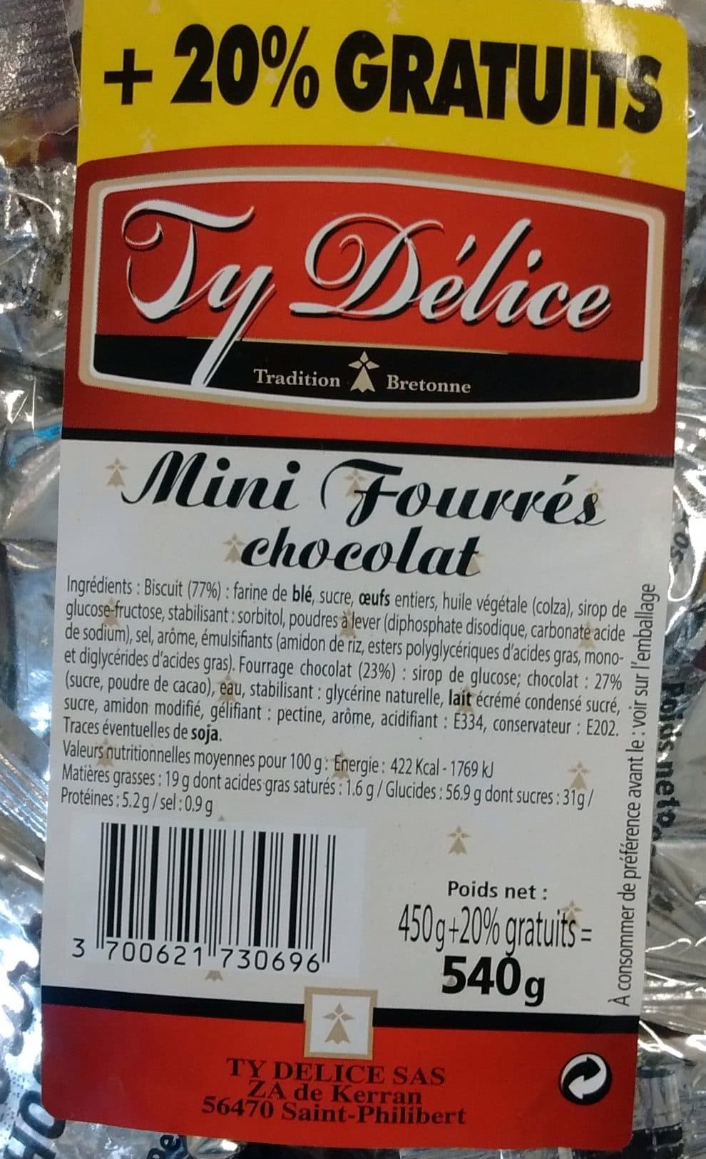 Ty Délice Mini Fourrés Chocolat (+20% gratuits) packshot