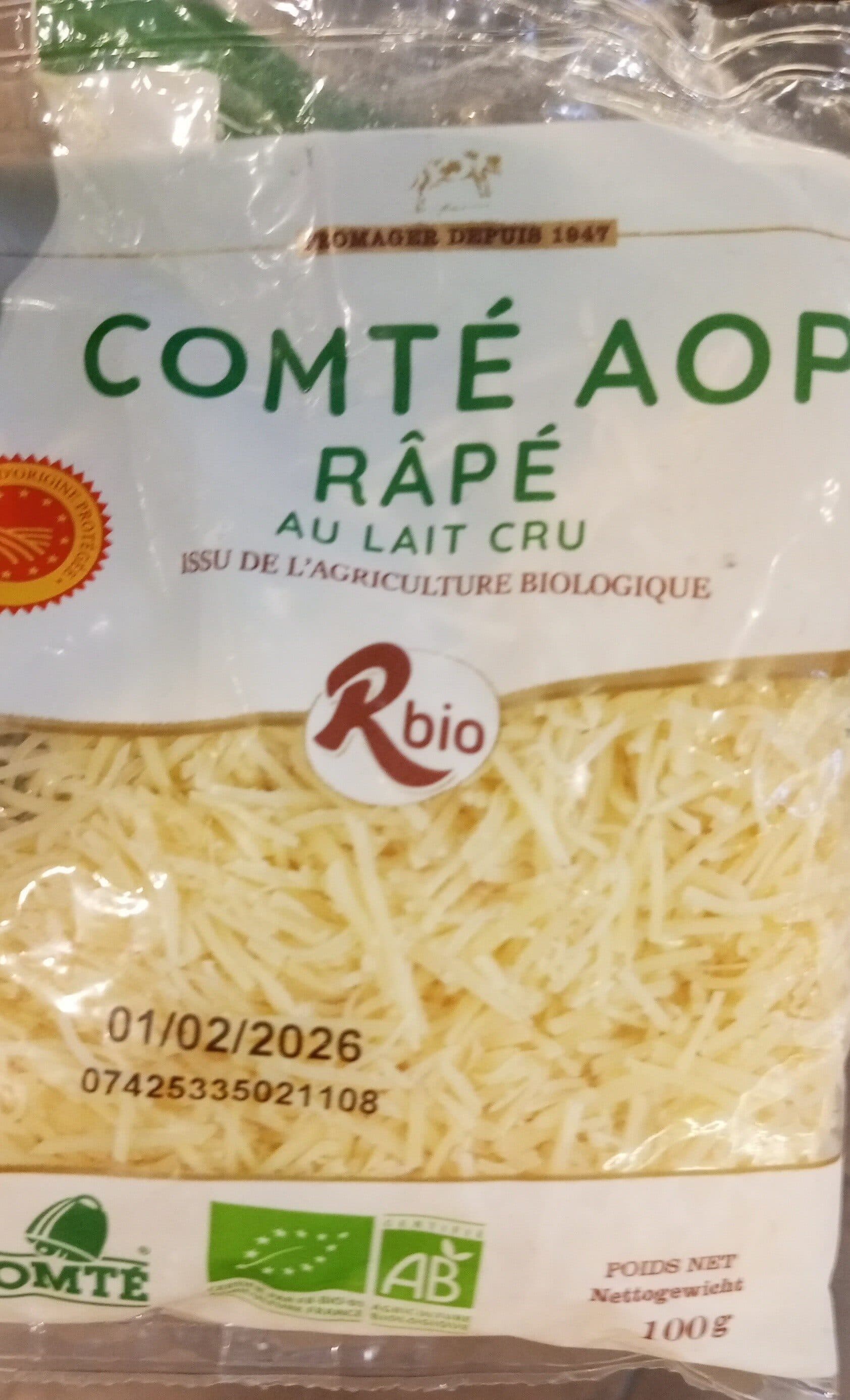 RBio Comté AOP râpé au lait cru packshot