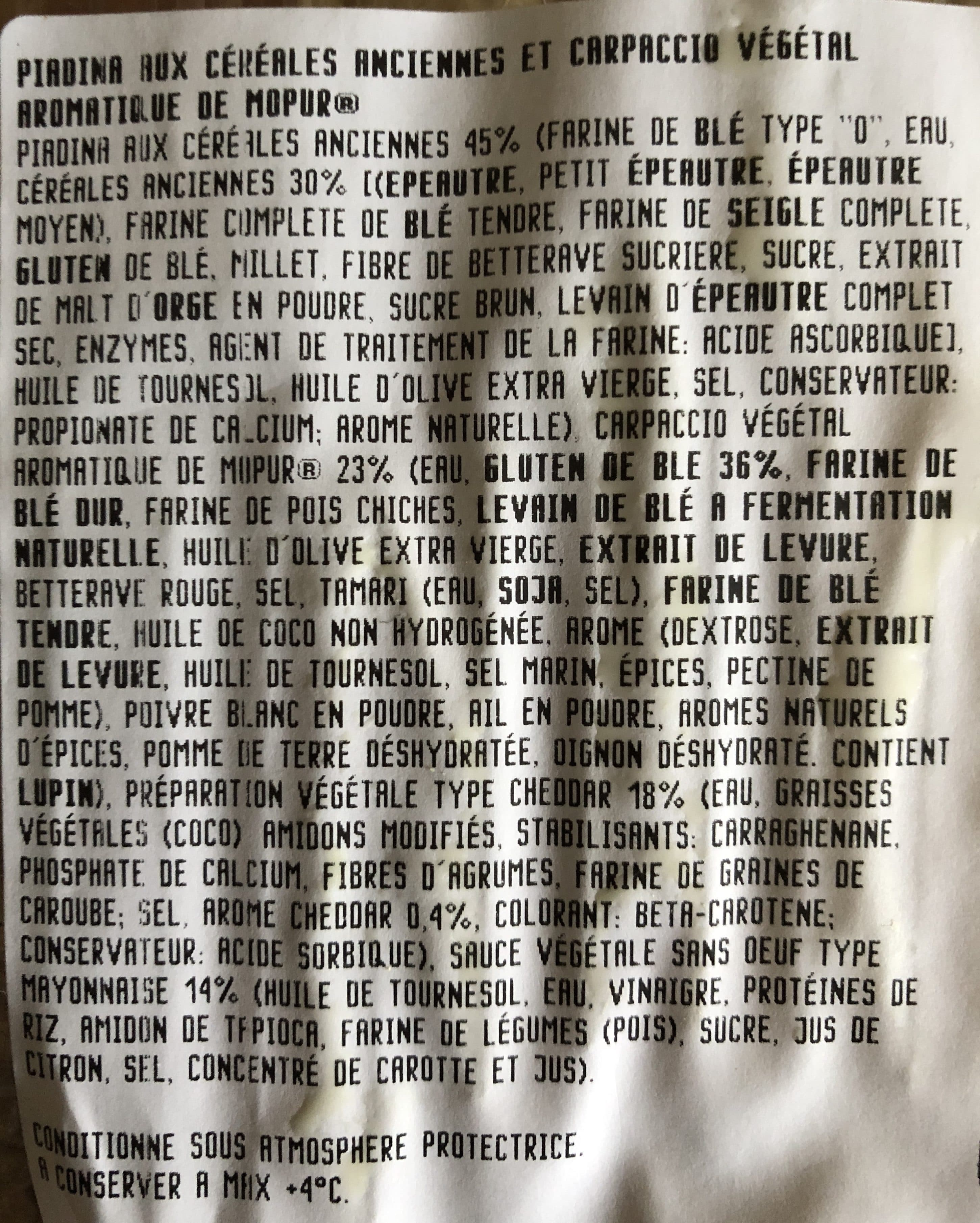 Very Veg ! Piadina aux céréales antiques garnie de carpaccio aromatique packshot