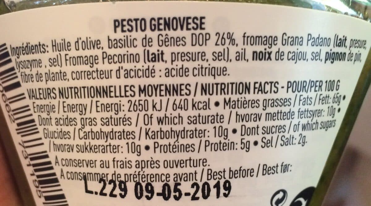 Open Food Facts Pesto sauce de la ligurie alla genovese au basilic dop packshot