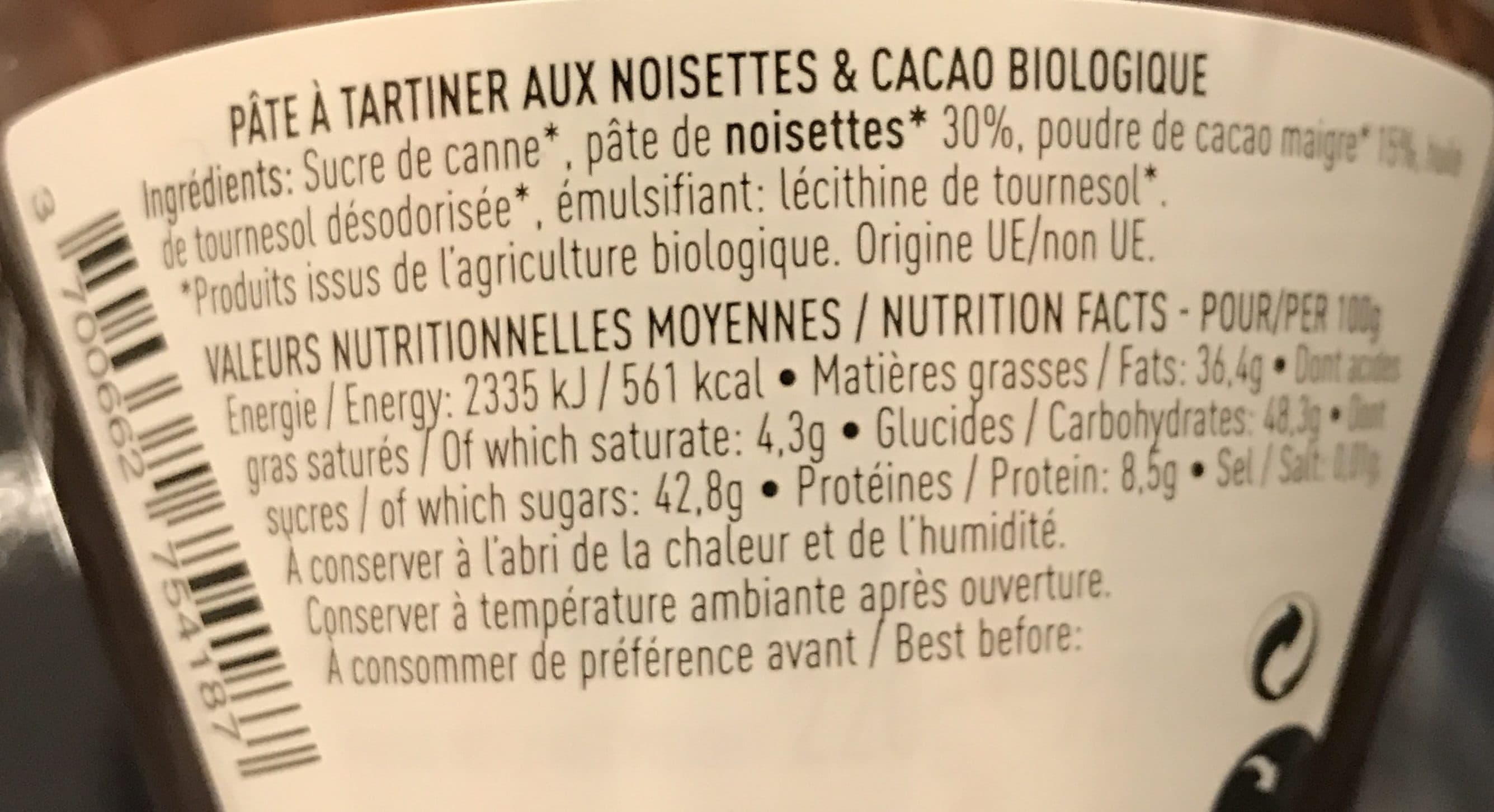 Bremond Fils Pate à tartiner aux noisettes et cacao biologique packshot