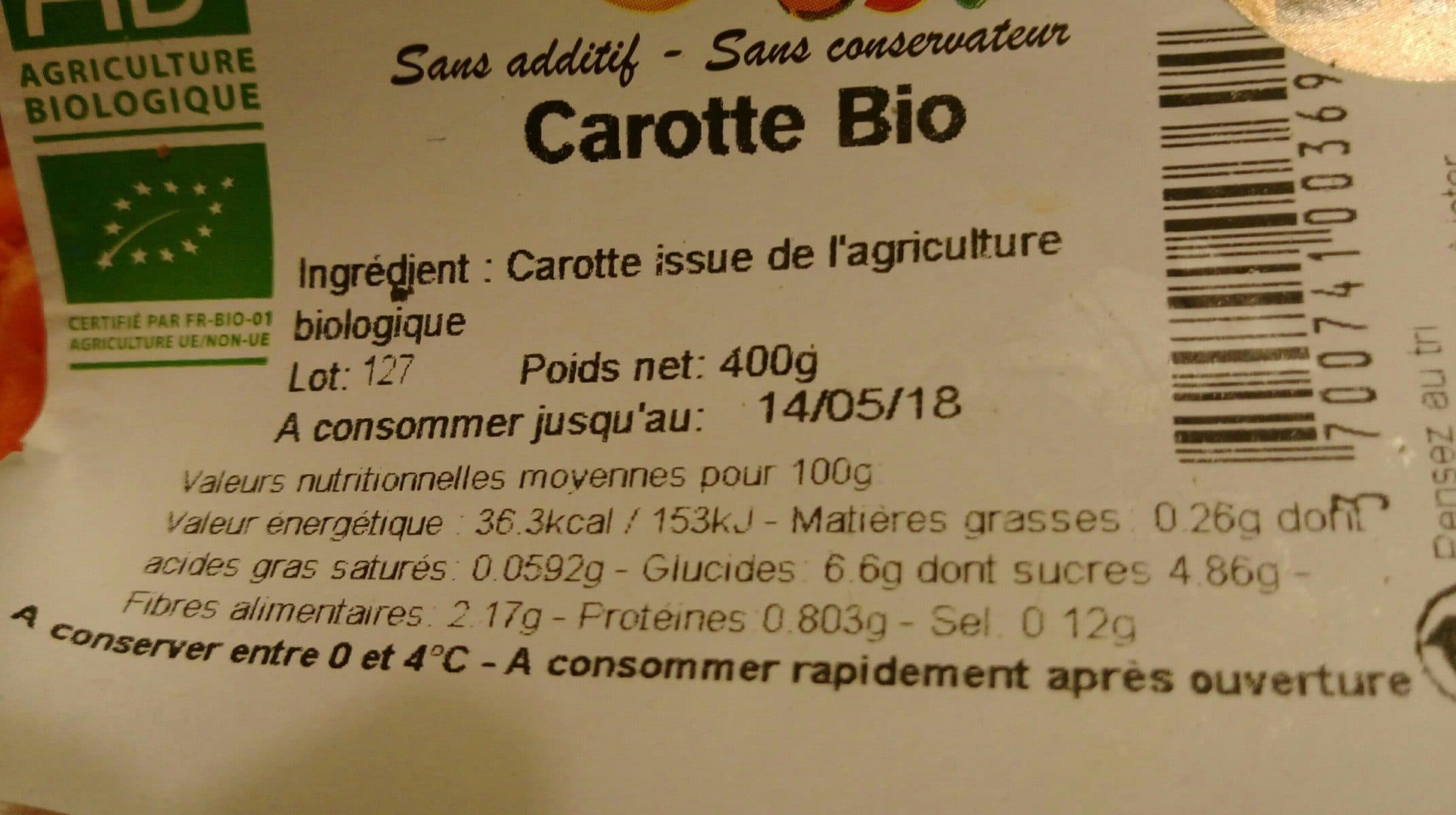 Open Food Facts Carotte bio packshot