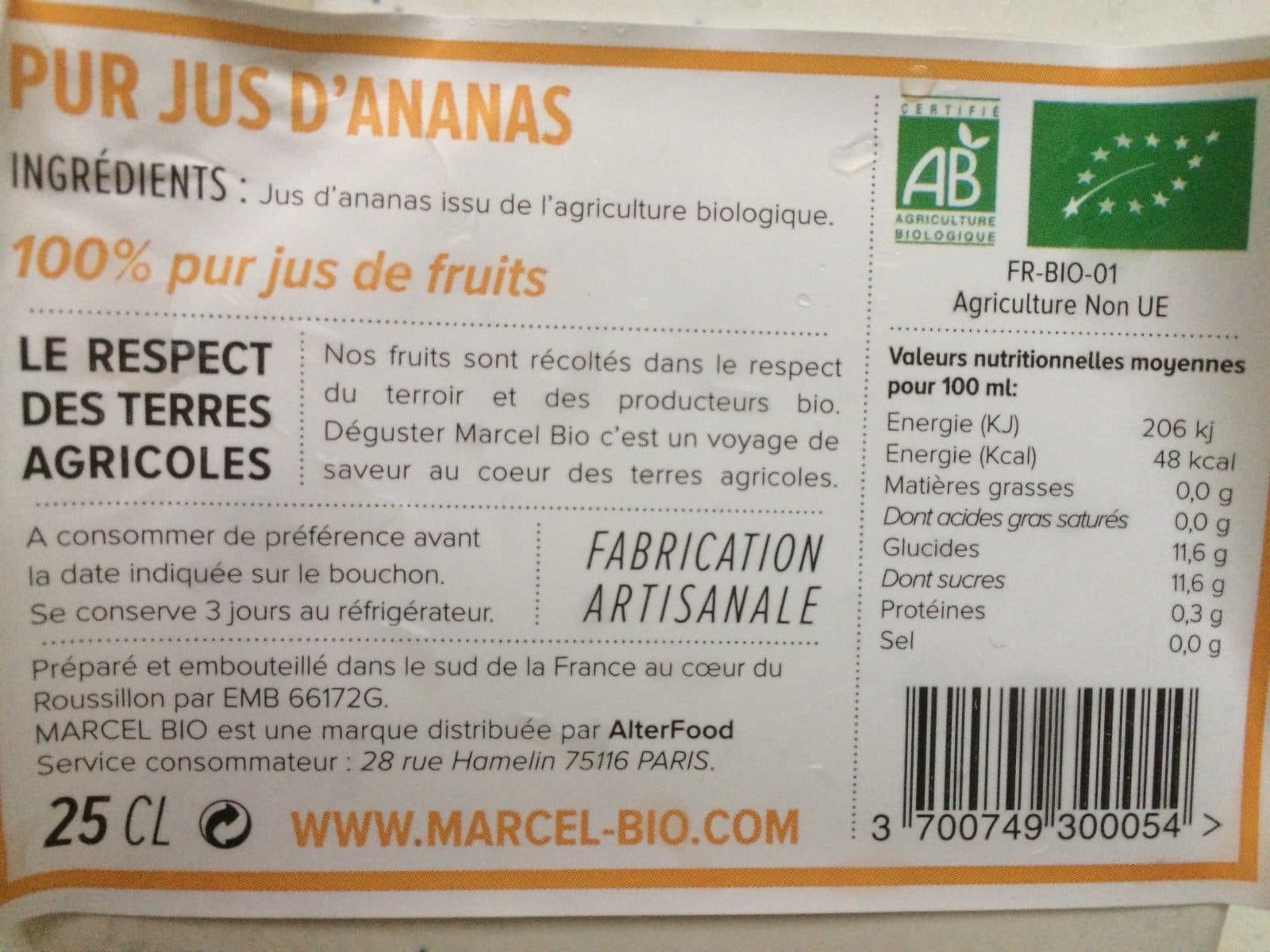 Marcel bio Pur Jus D'ananas Bio packshot