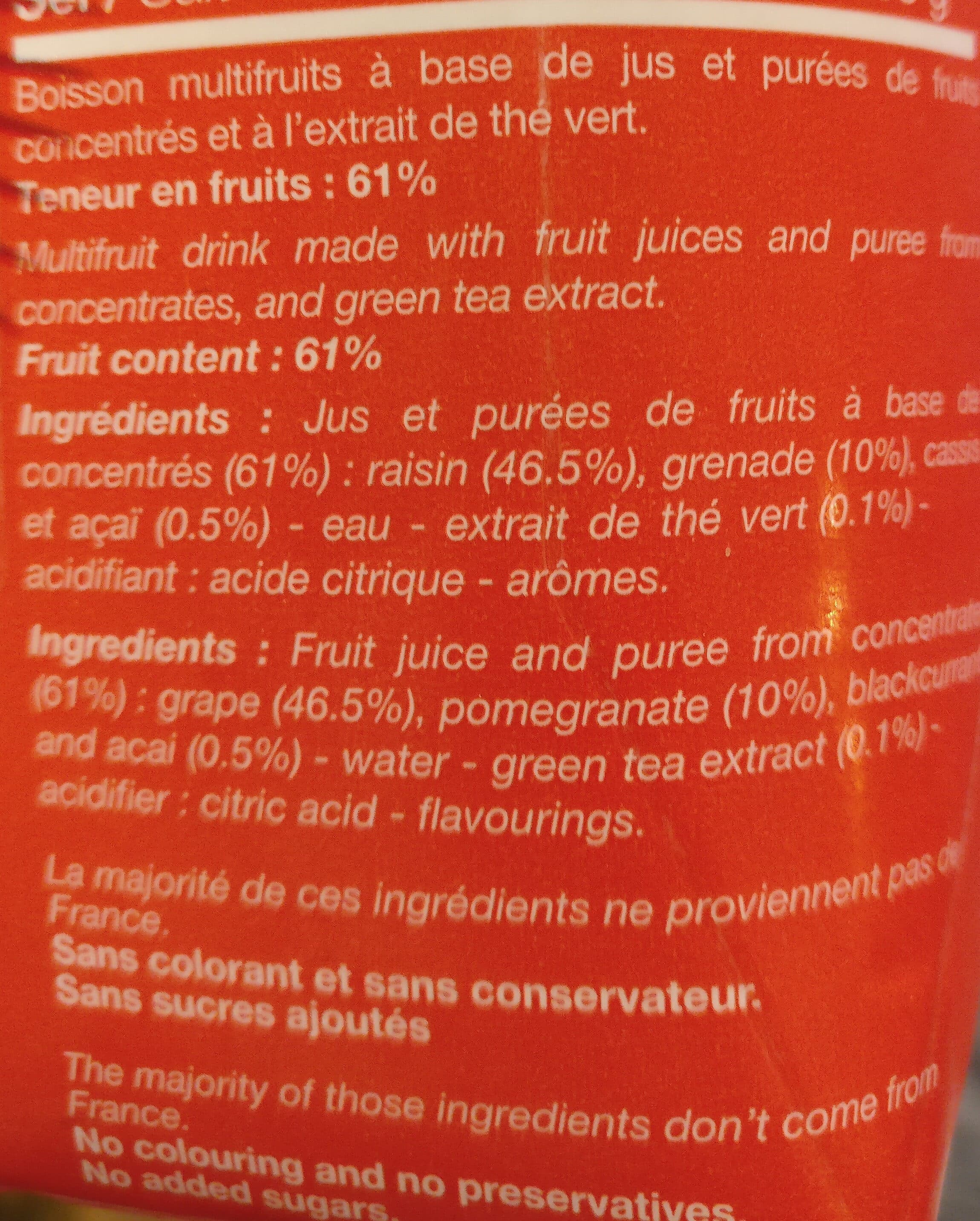 Alterfood Boisson Grenade Açai & Thé Vert packshot