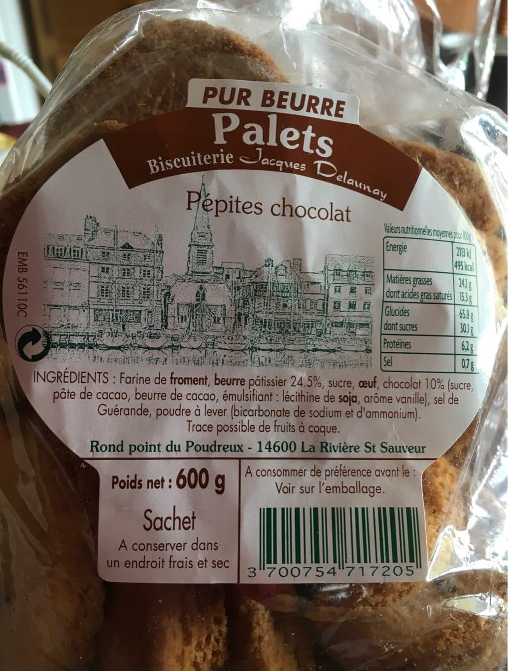 Biscuiterie Jacques Delaunay Palets Pur Beurre Pépites de Chocolat packshot