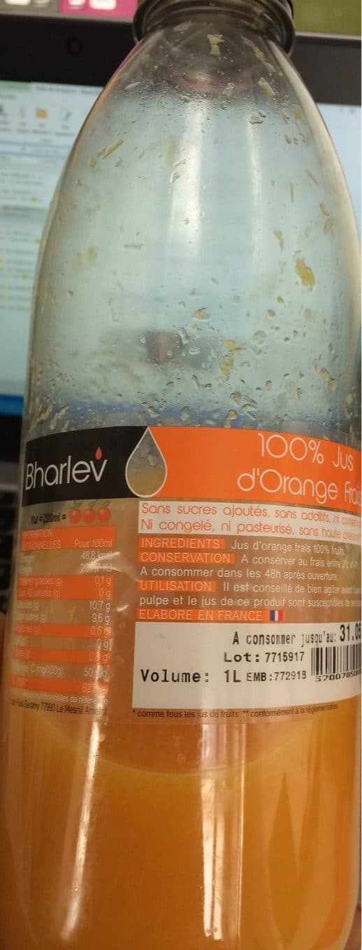 Bharlev Jus D'orange 100% Frais packshot