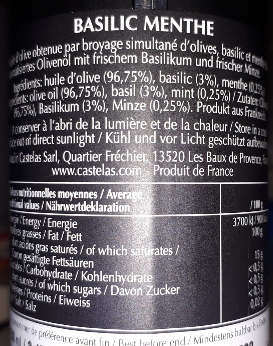 Open Food Facts Huile d'olive basilic et menthe packshot