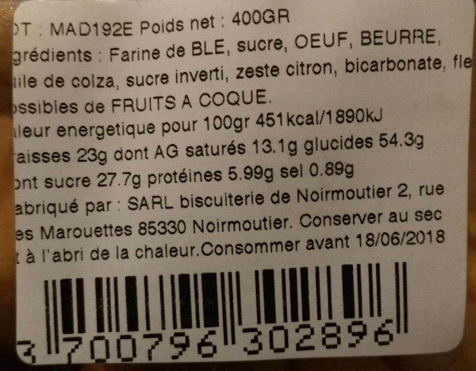 Biscuiterie de Noirmoutier Les madeleines de Noirmoutier packshot