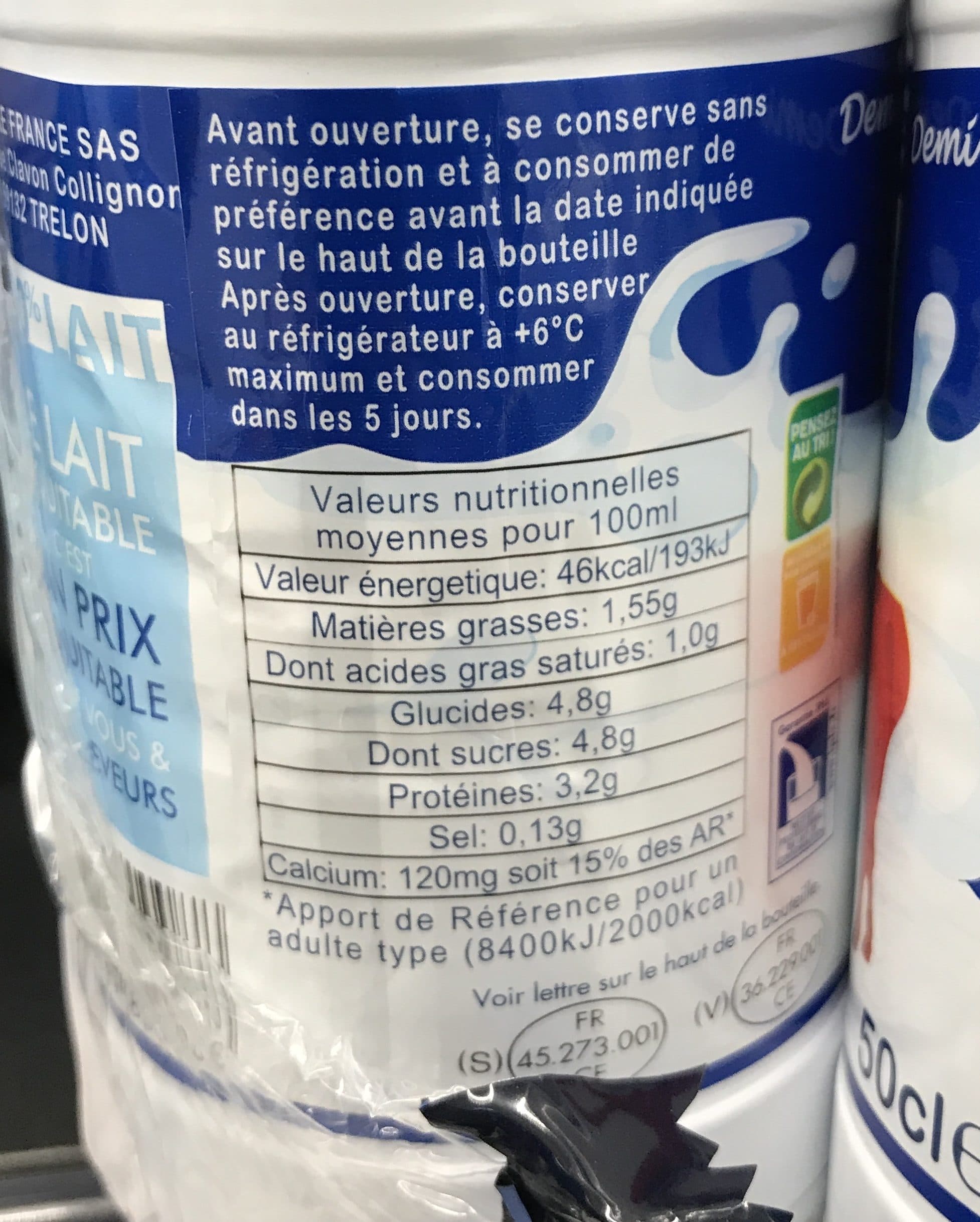 Fairefrance Lait demi ecrémé packshot