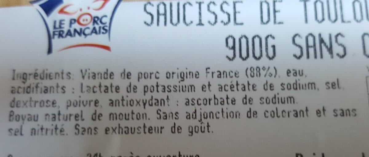 Open Food Facts Saucisse de Toulouse supérieure 900g sans colorant packshot