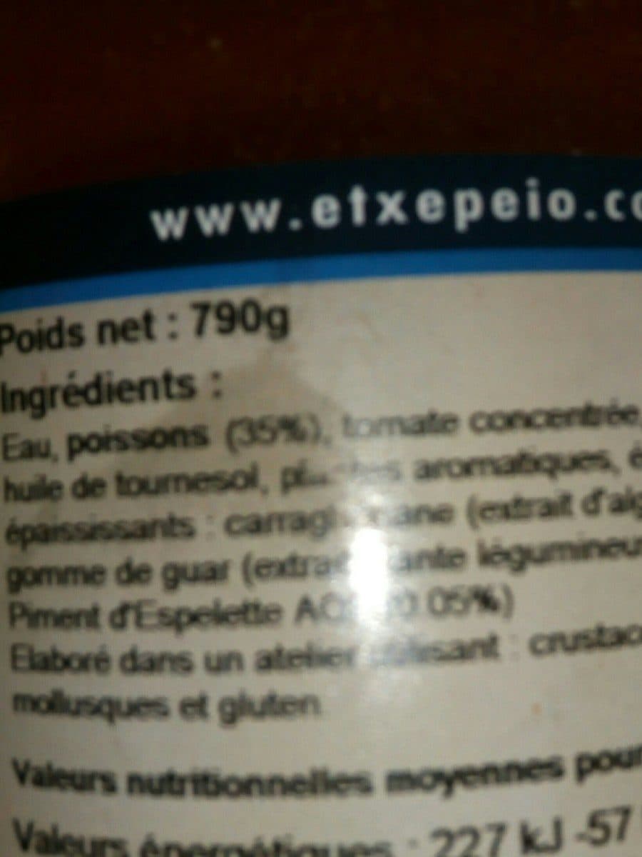 Open Food Facts Soupe de poissons au piment d'Espelette packshot