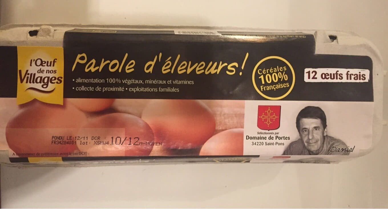 L’Oeuf De Nos Villages 100% céréales Françaises 12 oeufs frais Domaine de Portes 34220 Saint Pons - PAROLES D’ÉLEVEURS packshot
