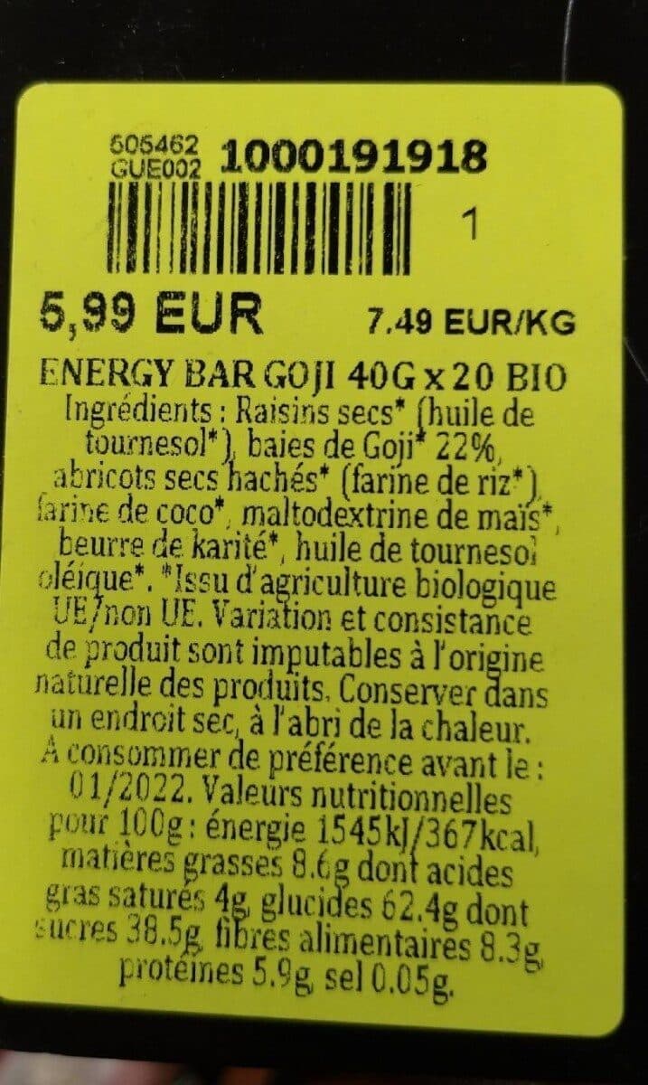On Energy Barre Energétique Bio Goji packshot