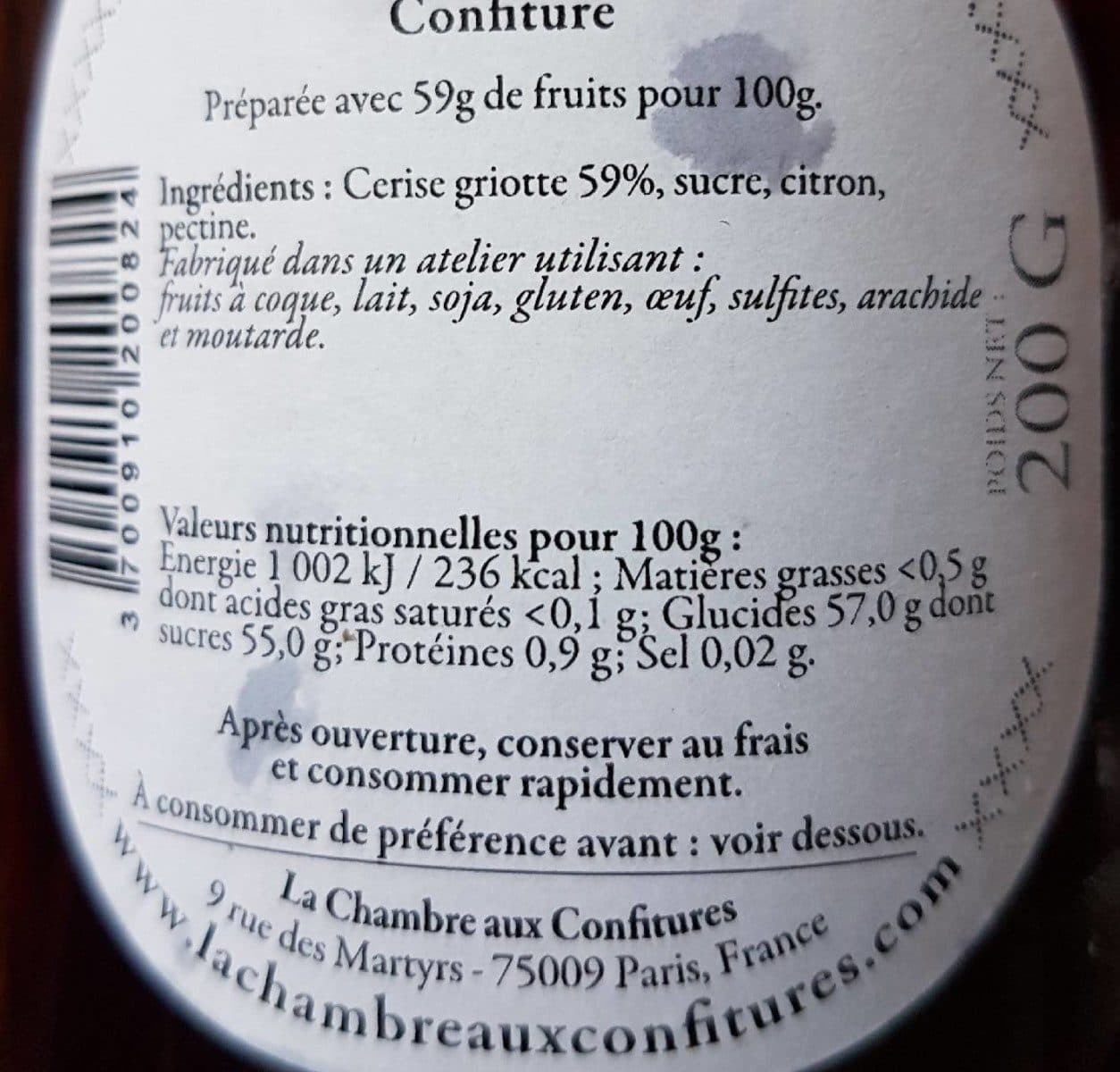 La Chambre aux Confitures Confiture cerise griotte packshot