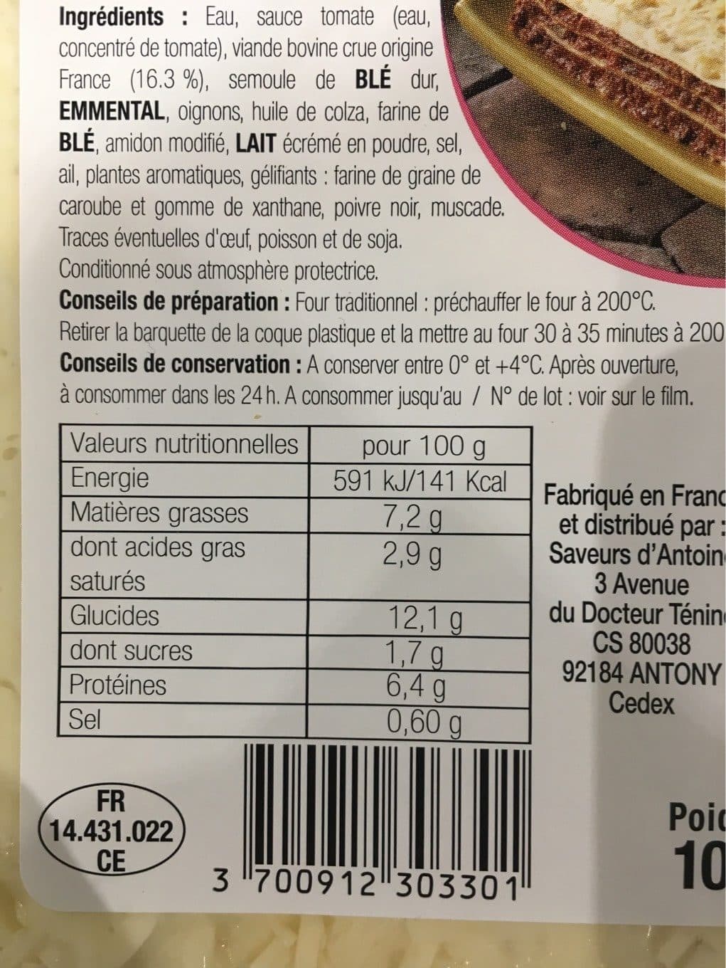 L’assiette D’antoine Lasagne bolognaise packshot