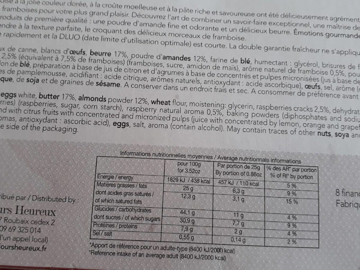 Jours Heureux Les financiers à la framboise packshot