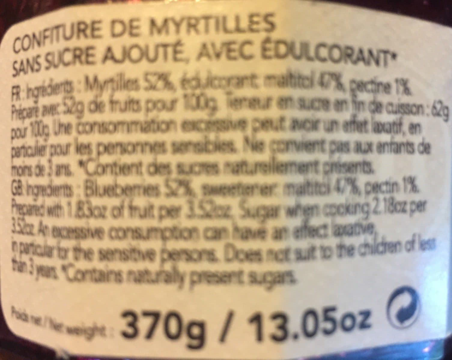 Open Food Facts Confiture de myrtilles packshot