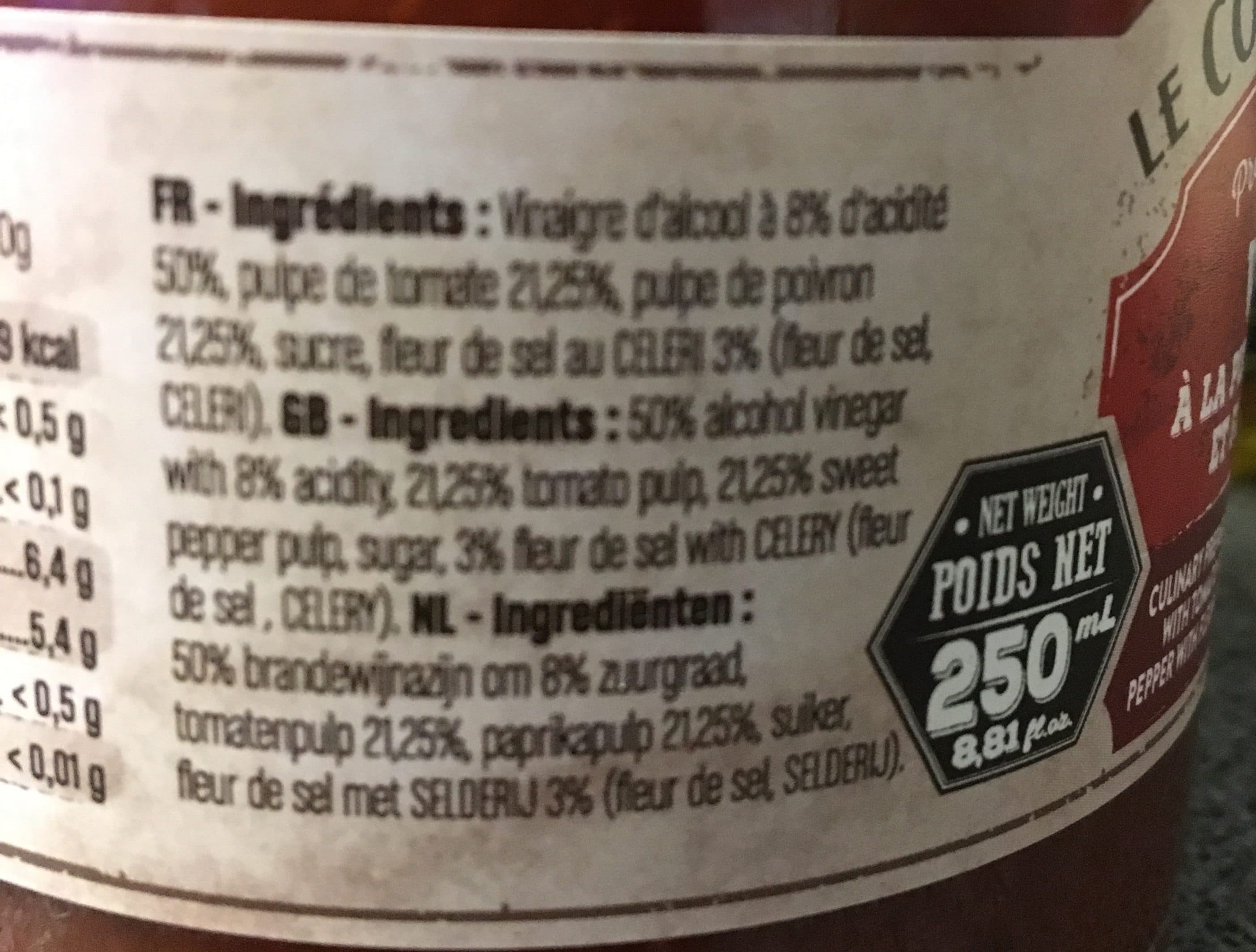 Le Comptoir De Mathilde Vinaigre a la pulpe de tomates poivrons packshot