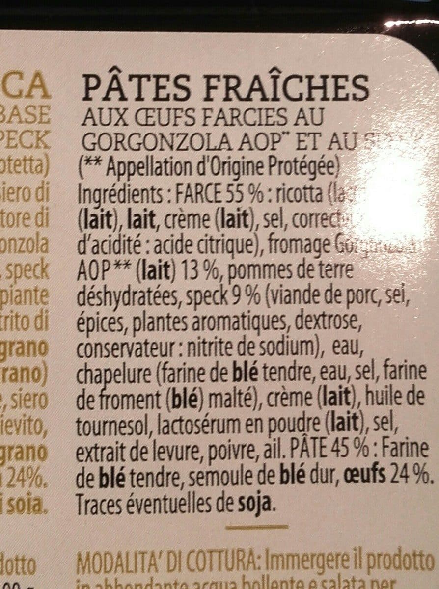 Open Food Facts Pâtes fraîches gorgonzola speck packshot