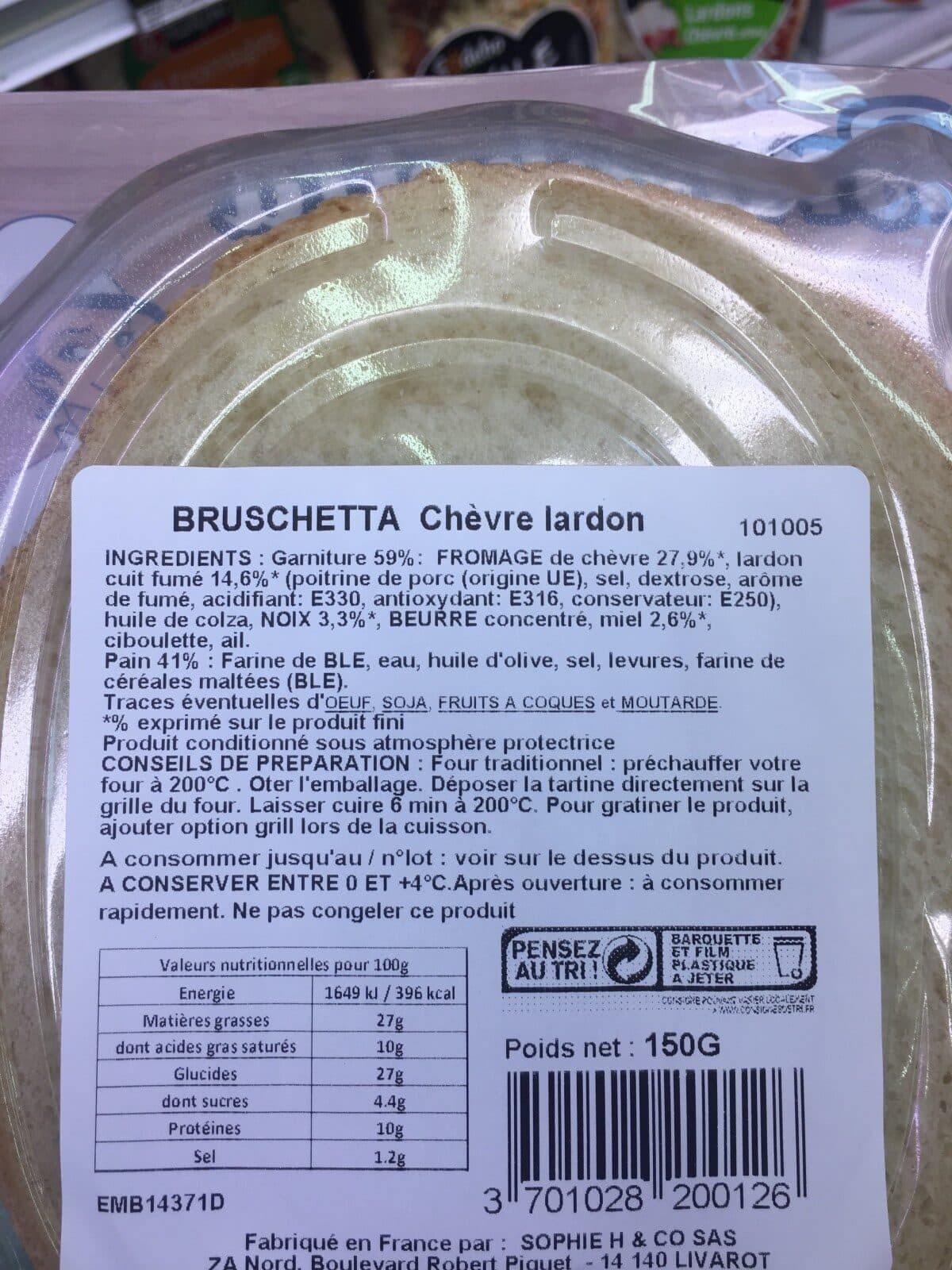 Sophie H & Co Bruschetta de Sophie Fromage de chèvre affiné Lardons packshot