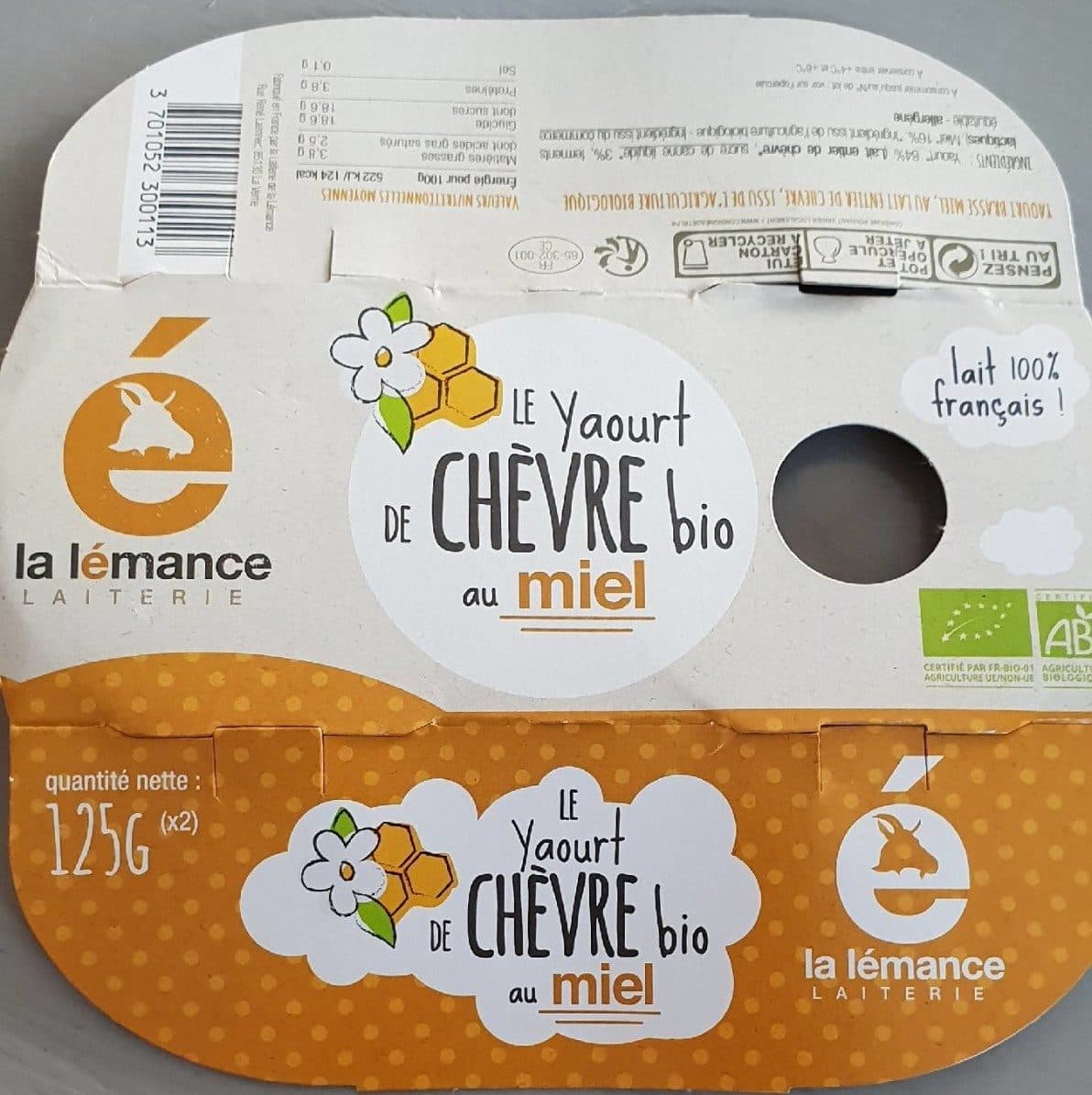 La Lémance Le yaourt de chèvre bio au miel packshot