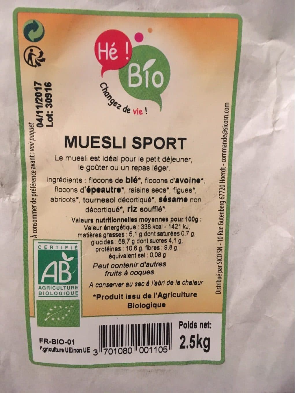 Hé ! Bio Muesli sport bio packshot