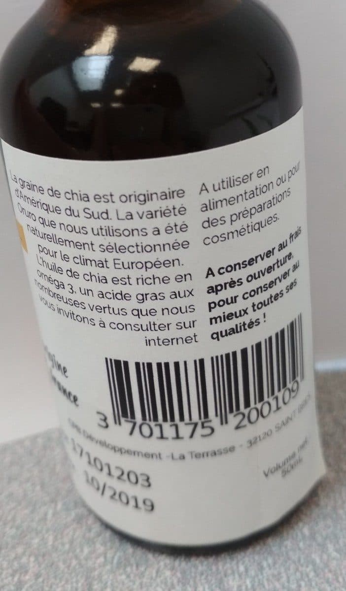 Open Food Facts Huile de chia vierge bio packshot