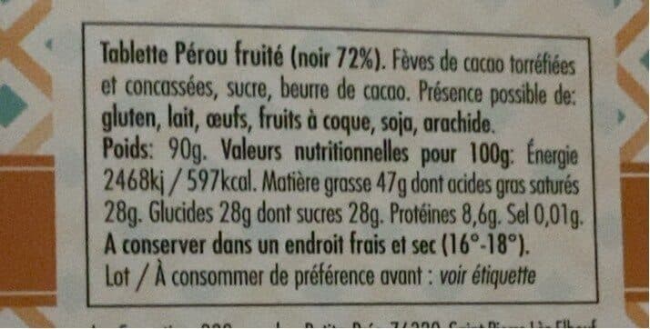 Le Cacaotier Perou fruite noir 72% packshot