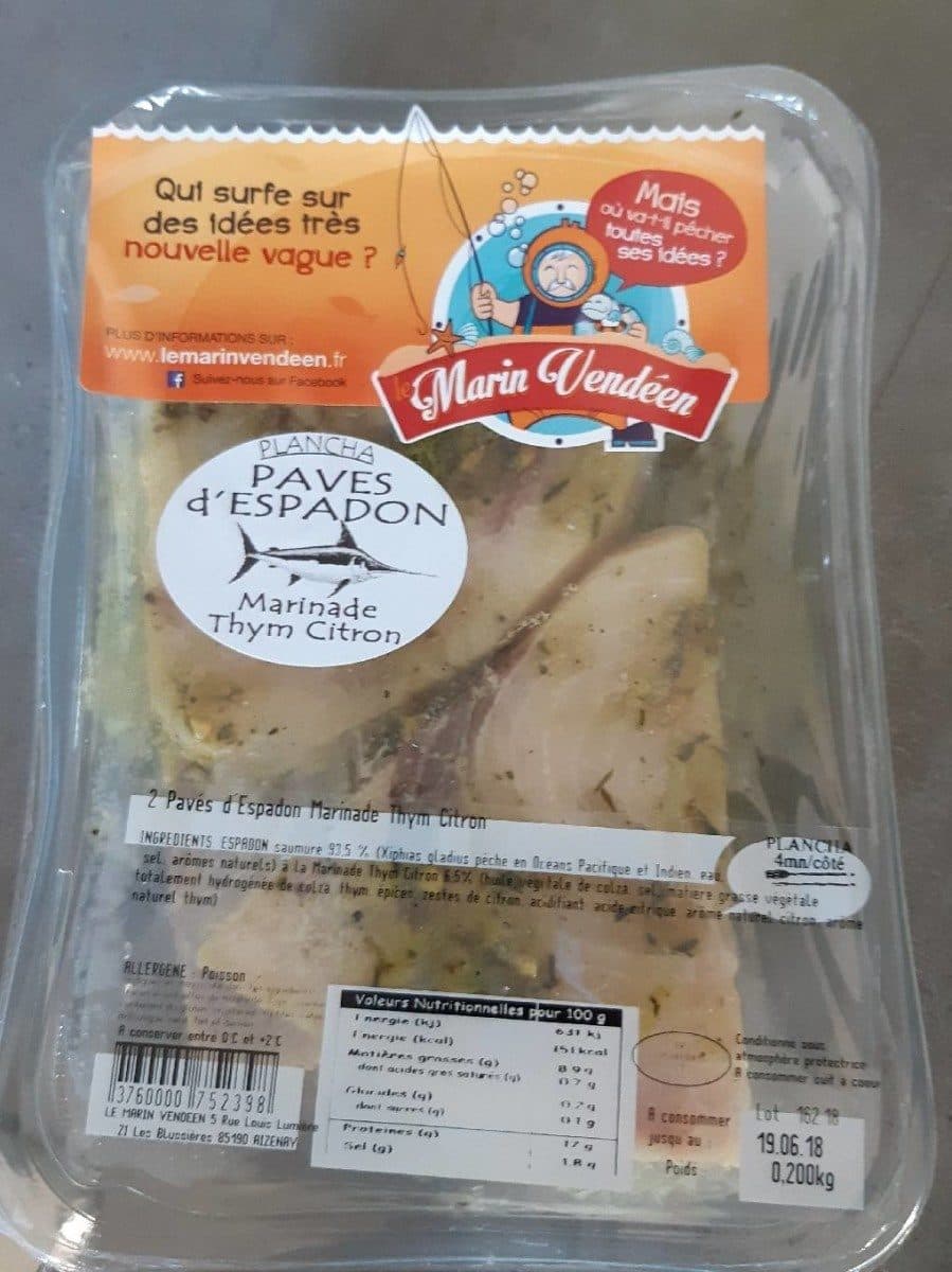 Open Food Facts Pavés d'espadon marinade thym citron packshot