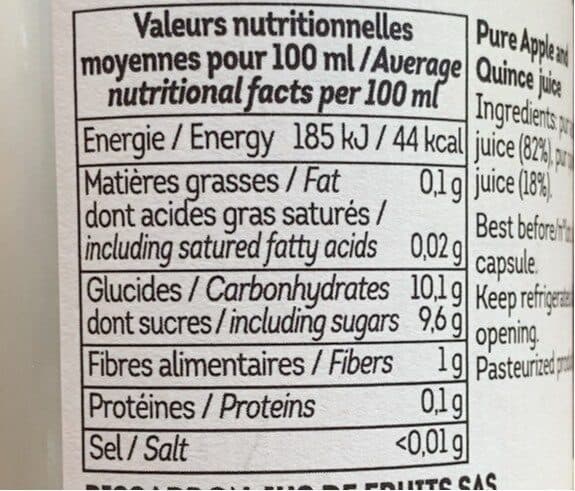 Open Food Facts Pomme coing pur jus packshot