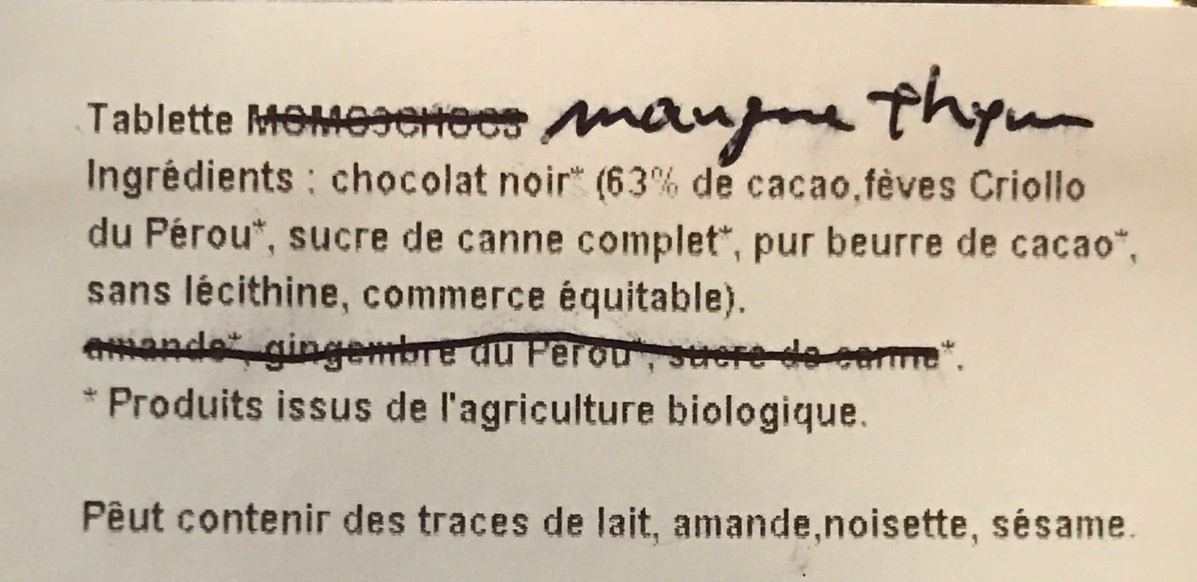 Open Food Facts Tablette mangue thym packshot