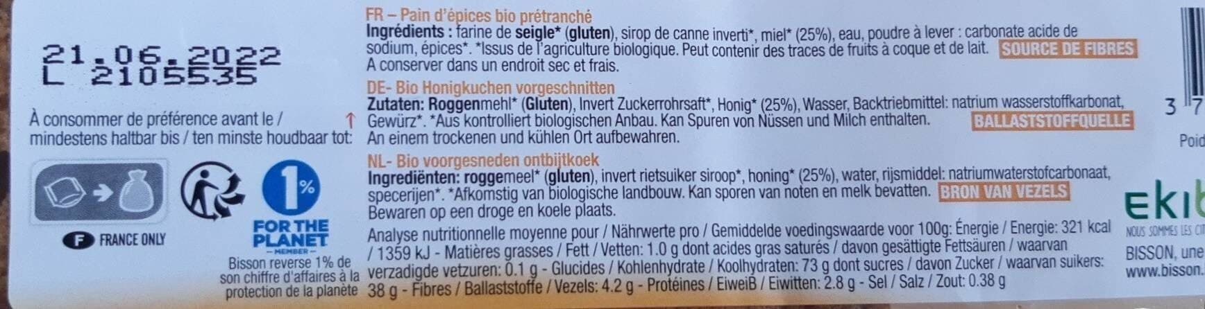 Bisson Naturmiel Pain d'épices bio packshot