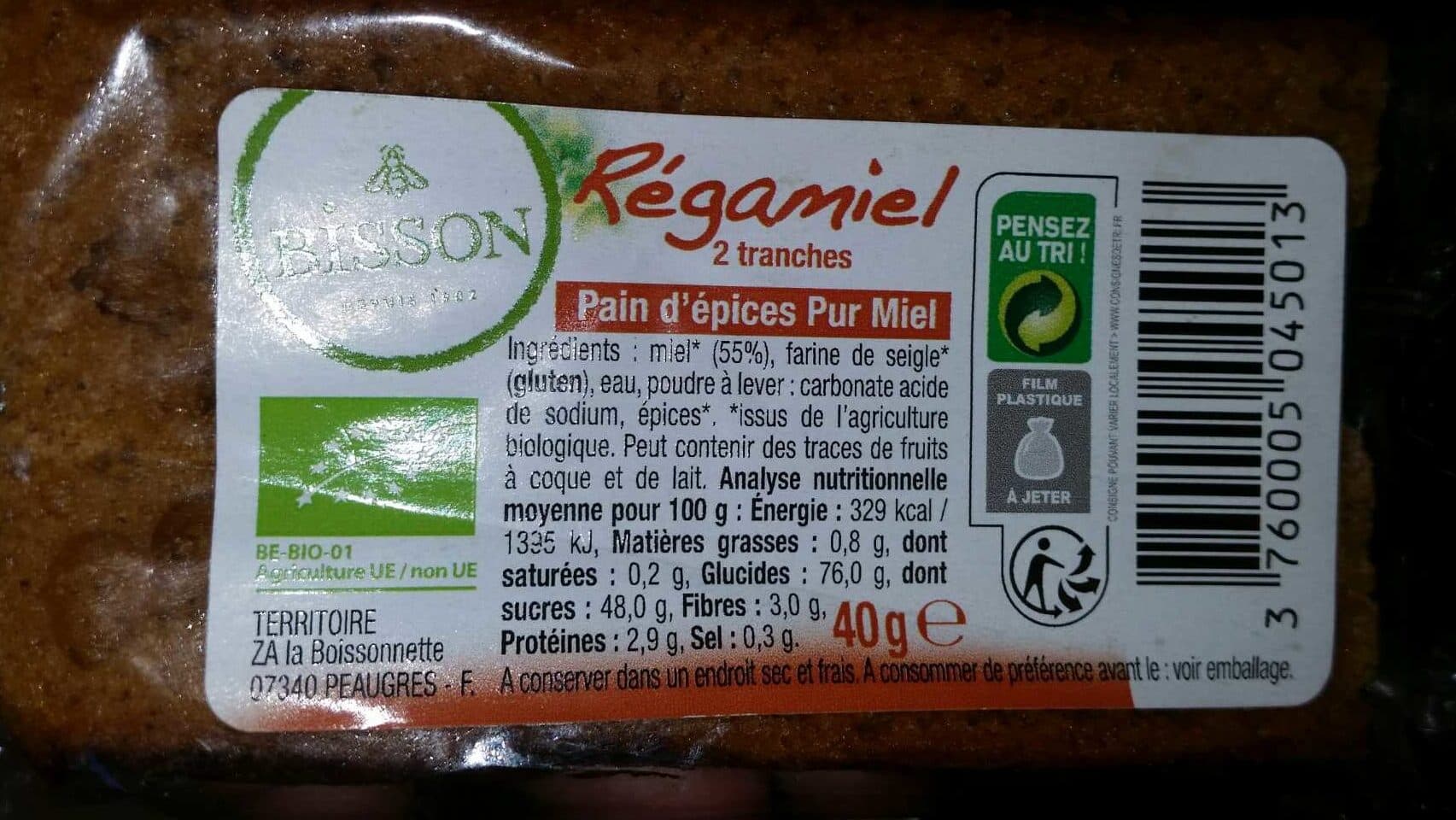 Bisson Pain D'Épices Pur Miel 55% Miel packshot