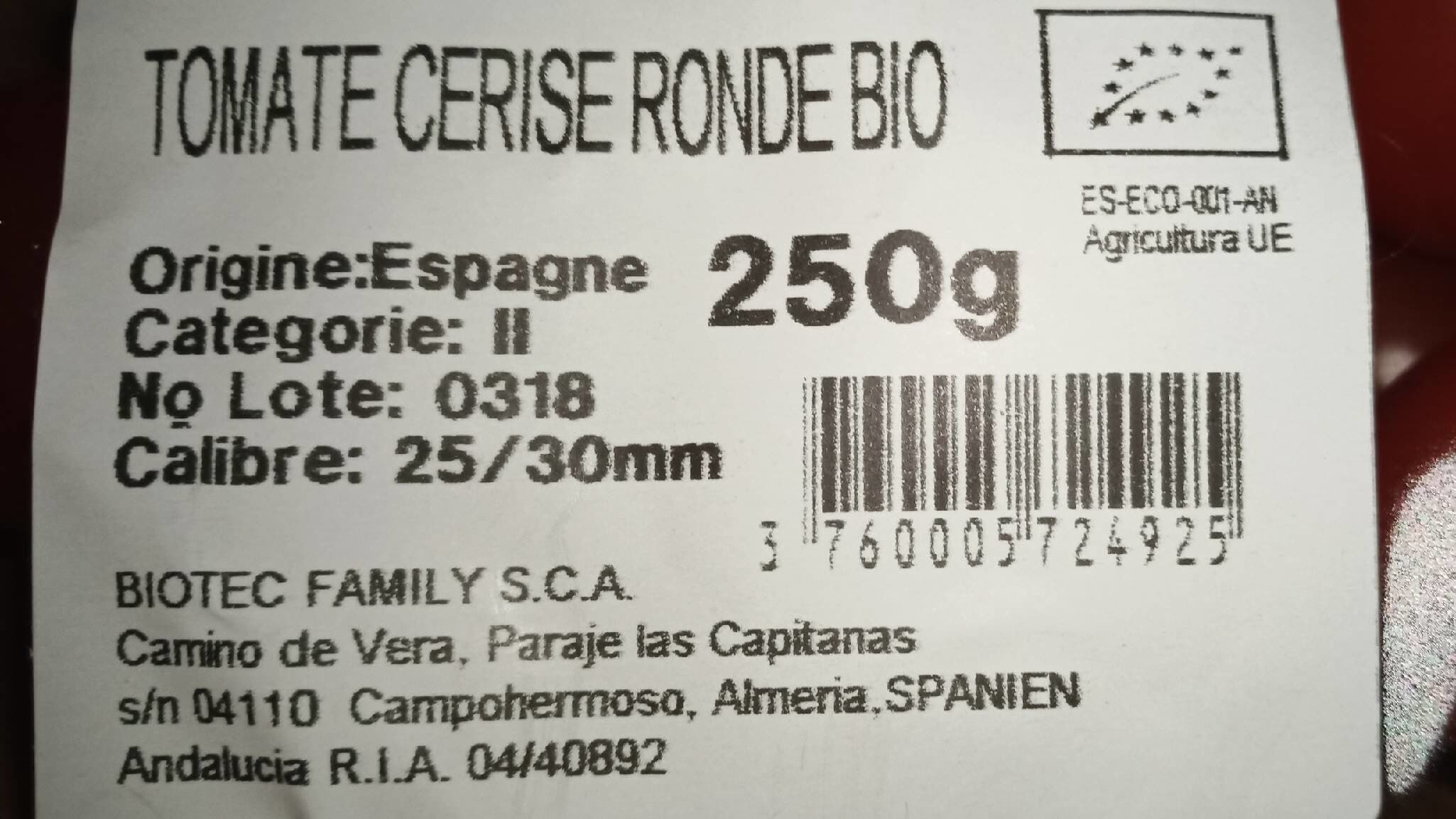 Bio de Terroirs Tomate Cerise Bio, 250G , Espagne packshot