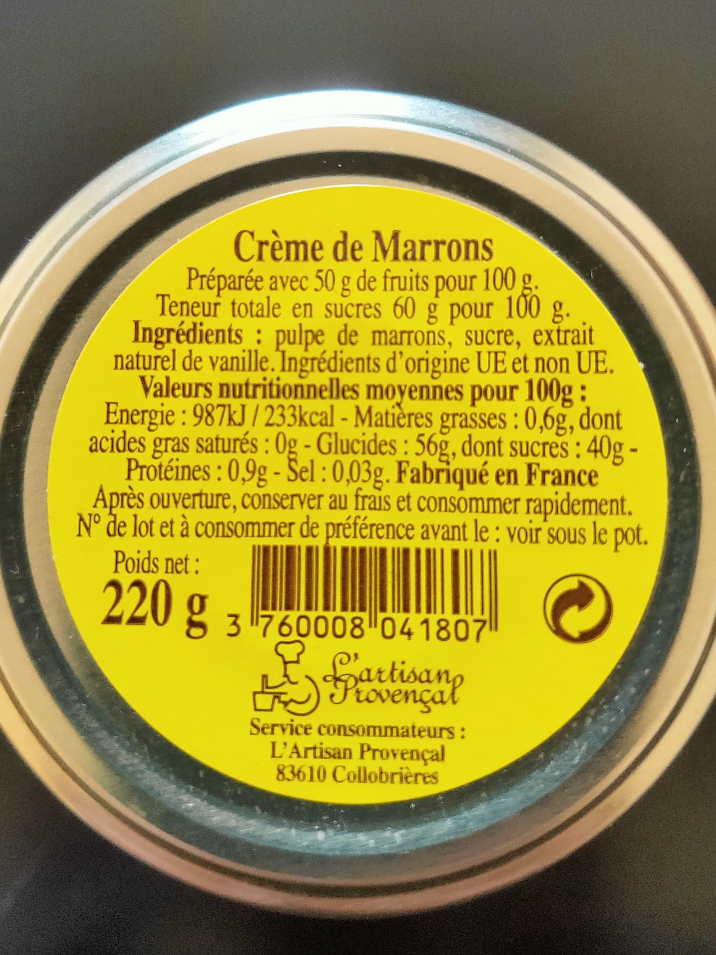 L'Artisan Provencal Creme de marron packshot