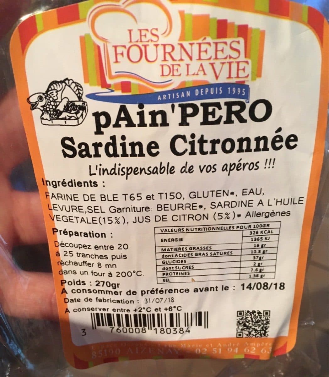 Les Fournées De La Vie Pain'PERO sardine citronnée packshot