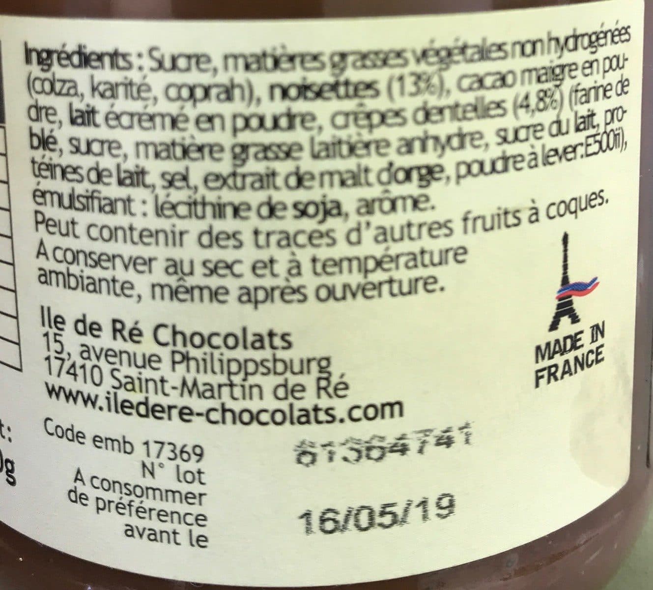 Ile de Ré Chocolats Chocolat à tartiner crepes dentelles packshot