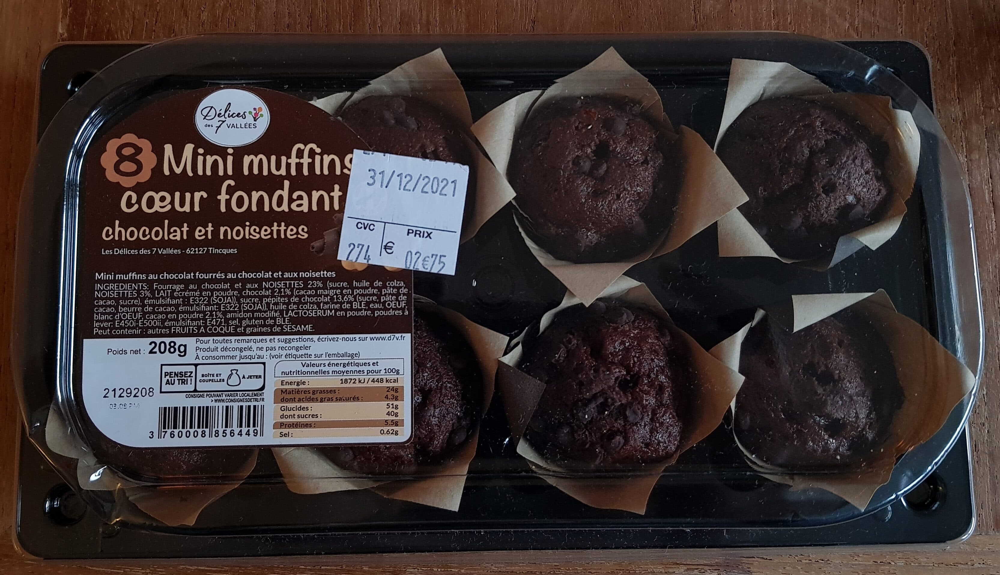 Les Délices des 7 Vallées 8 Mini muffins cœur fondant chocolat et noisette packshot